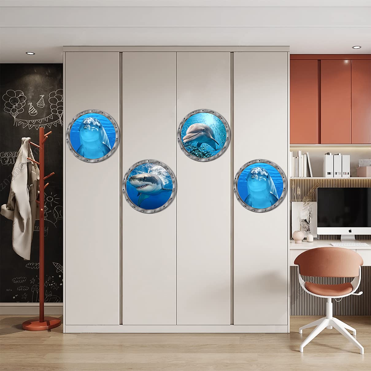 Ocean Animals World Under Sea Decor Includ Dolphins Sharks 3 Pcs Removable 3D Peel and Stick Vinyl Stickers for Bathroom Wall Decor Wall Stickers Bedroom Furniture