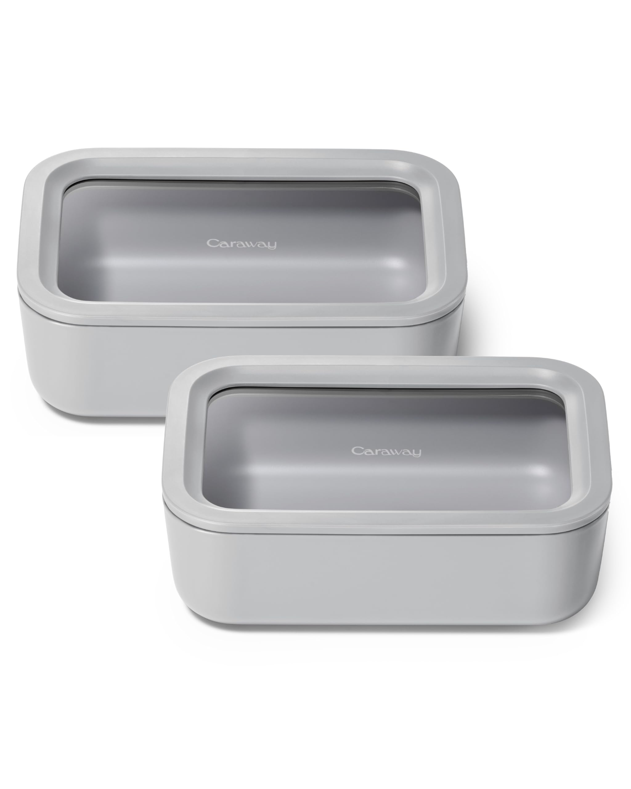 Caraway Glass Food Storage - 6.6 Cup Glass Container Duo - Ceramic Coated Food Container - Non Toxic, Non Stick Lunch Box Contai
