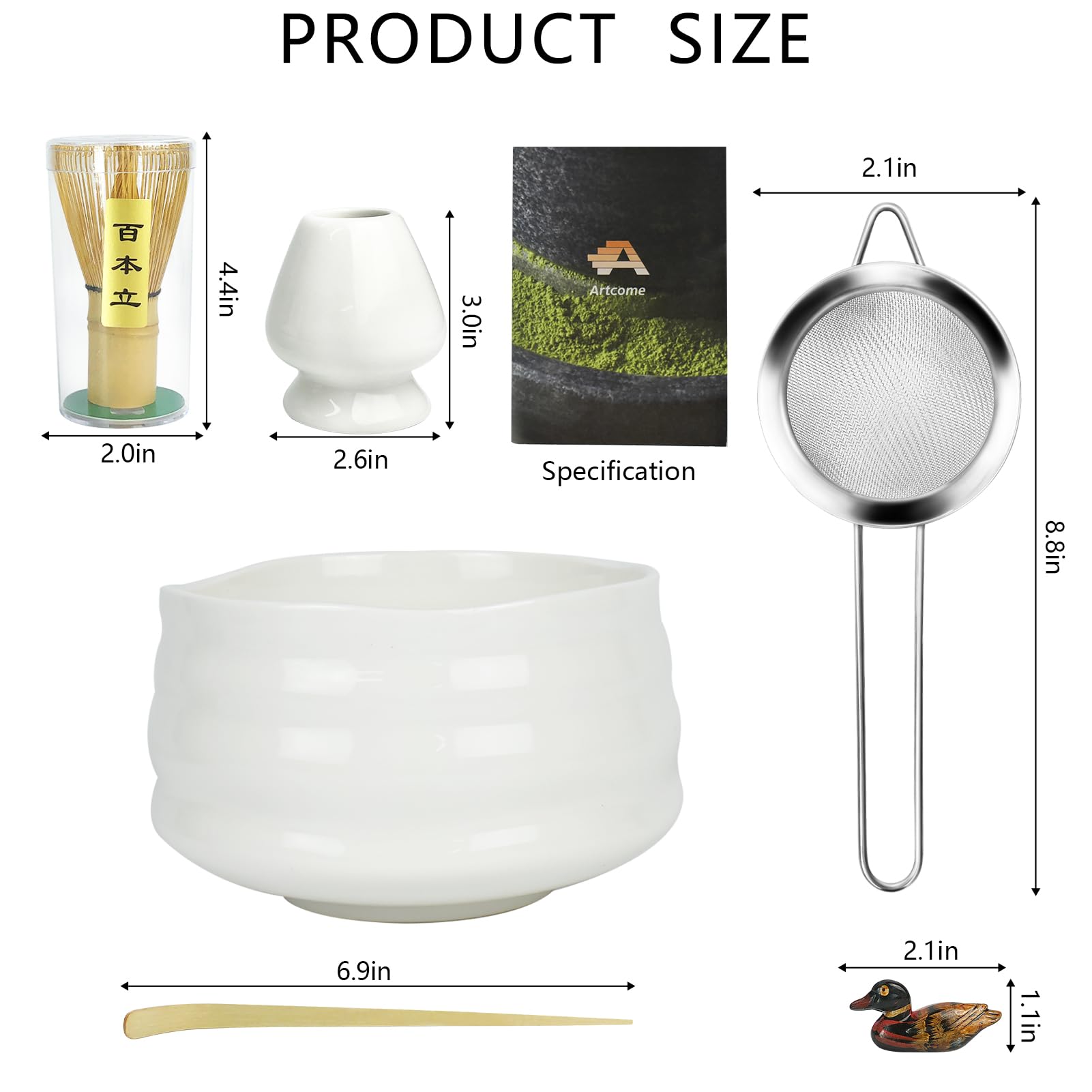 Artcome Matcha Ceremony Kit For Japanese Tea Ceremony, Traditional Matcha Bowl, Whisk, Tea Scoop, Matcha Powder Strainer, Matcha