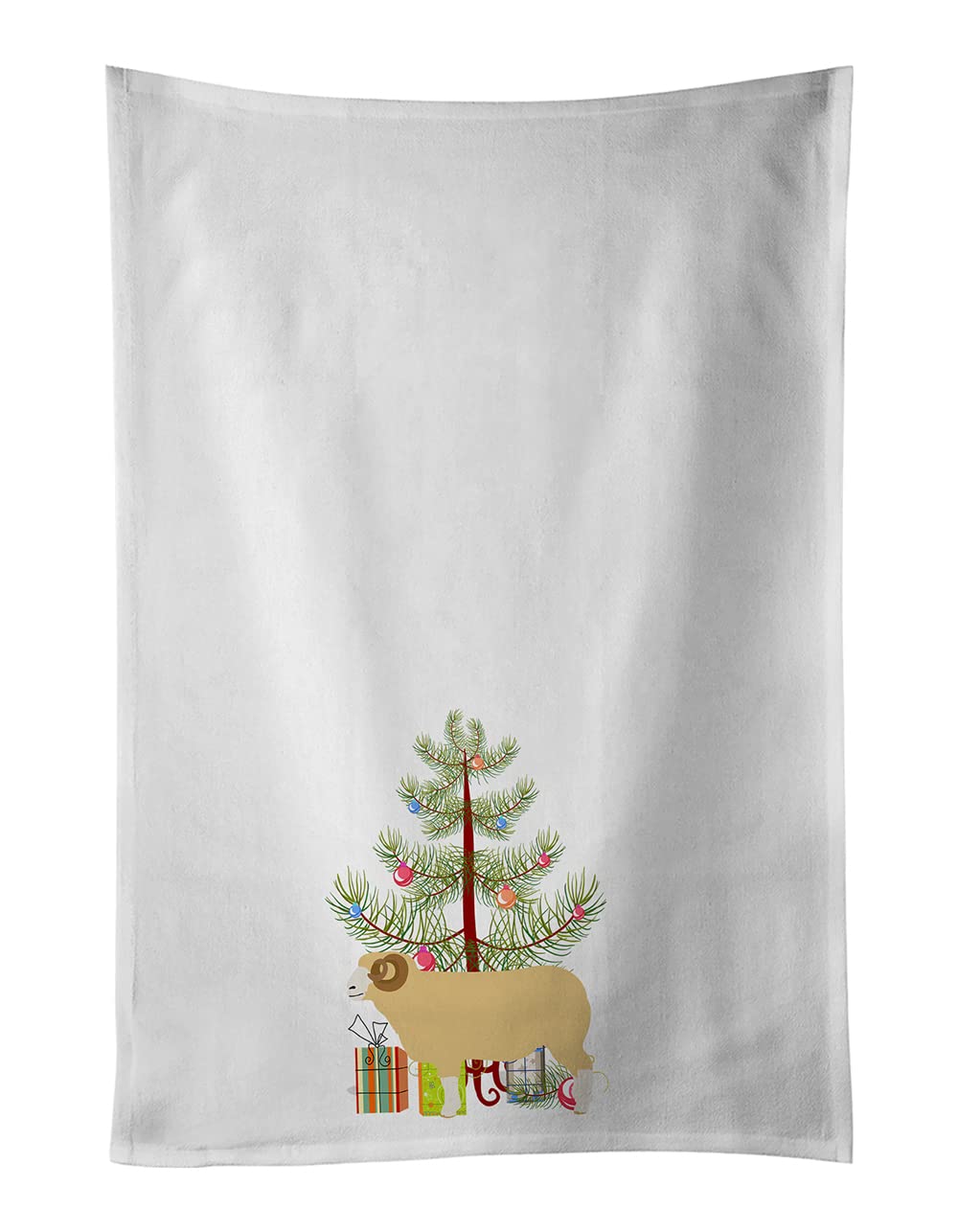 Horned Dorset Sheep Christmas White Kitchen Towel Set of 2