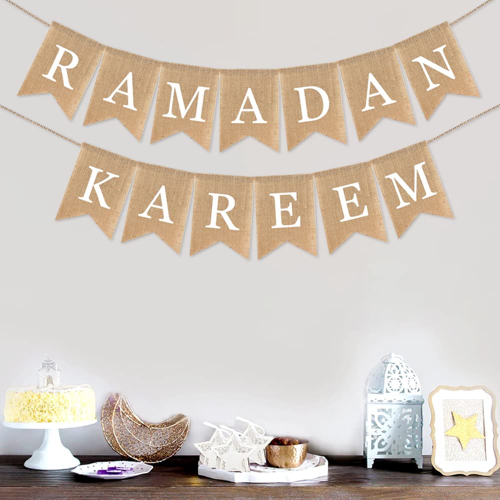 Burlap Ramadan Kareem Banner Muslim Fireplace Mantel Decoration Rustic Ramadan Kareem Bunting Banner For Mantle Fireplace Ramada