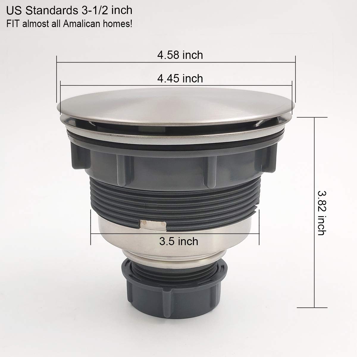 GZILA 3.5'' Kitchen Sink Drain Strainer Assembly Kit with Stopper Decor Flat Cover Lid  Removable Deep Waste Basket Replacement  Stainless Steel Brushed Nickel Drains