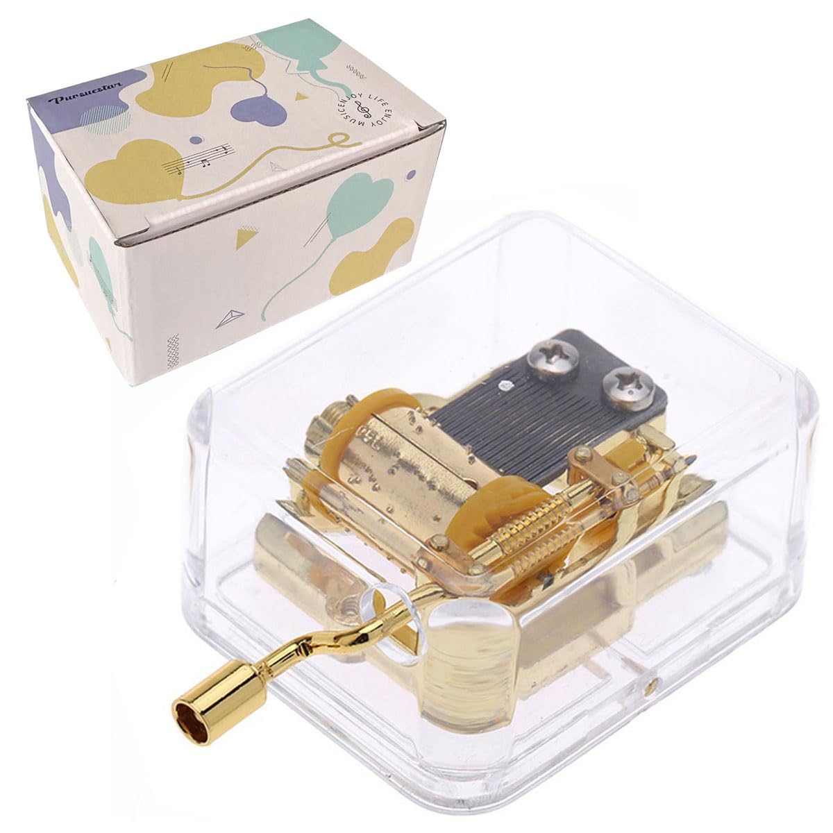 Pursuestar You are My Sunshine Music Box, Clear Gold Hand Crank Musical Box for Mom/Dad/Daughter/Son - Unique Best Gifts for Bir