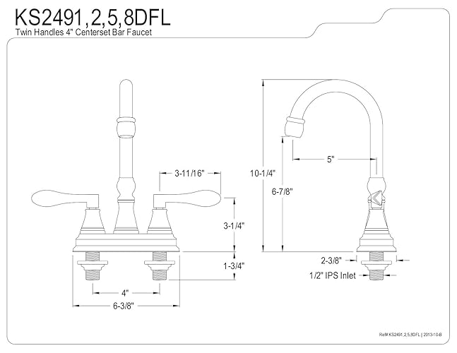 Kingston Brass Ks2498Dfl Nufrench 4'' Bar Faucet, Brushed Nickel