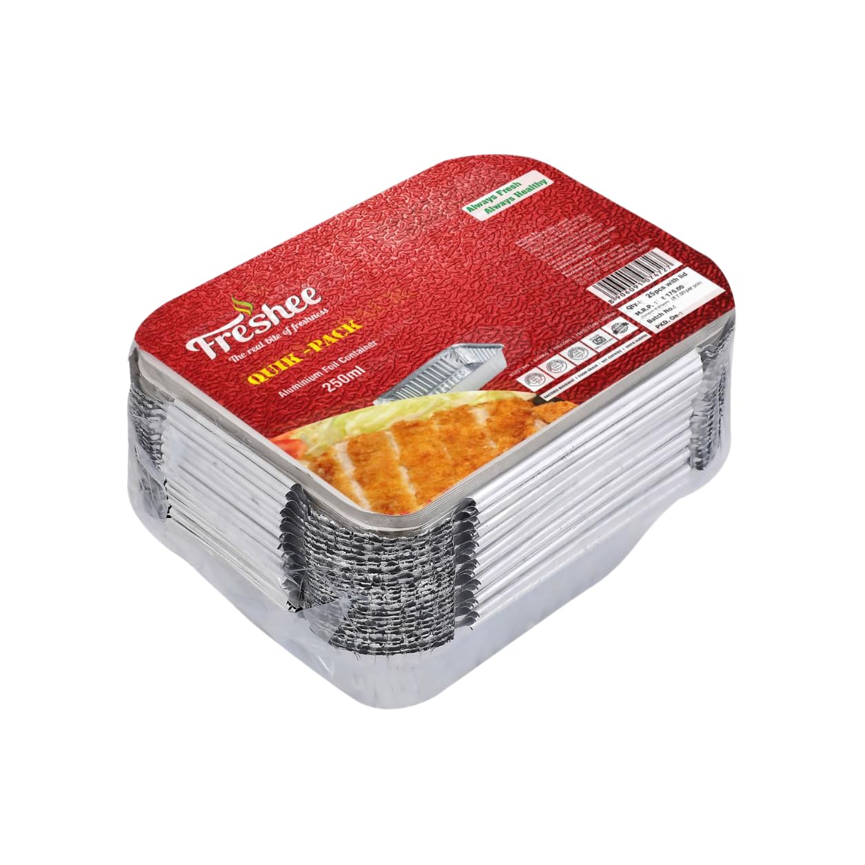 Freshee Aluminium Silver Foil Container Big Size 250Ml 225 Pcs | Durable Disposable Containers With Lids | Ideal For Baking, Mea