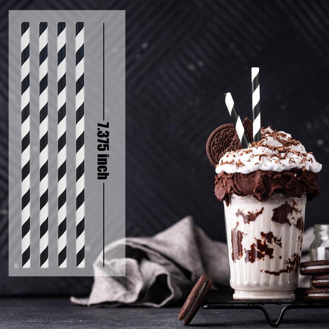 Alink 100 Black And White Striped Paper Straws, Biodegradable Disposable Drinking Straws For Halloween, Christmas, Brithday, New