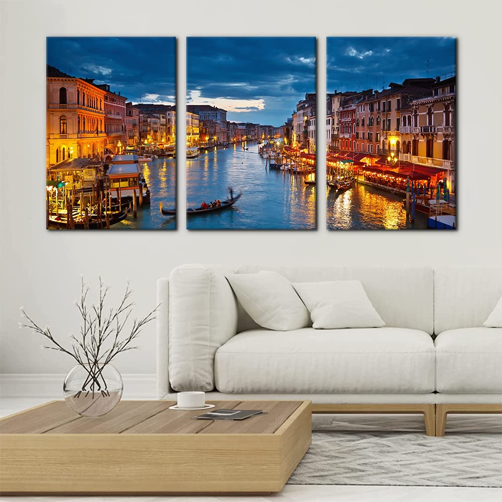 Pacimo 3 Piece Venice Night View Giclee Canvas Prints Wall Art Italy Venice Grand Canal At Night Picture Painting Print On Canva