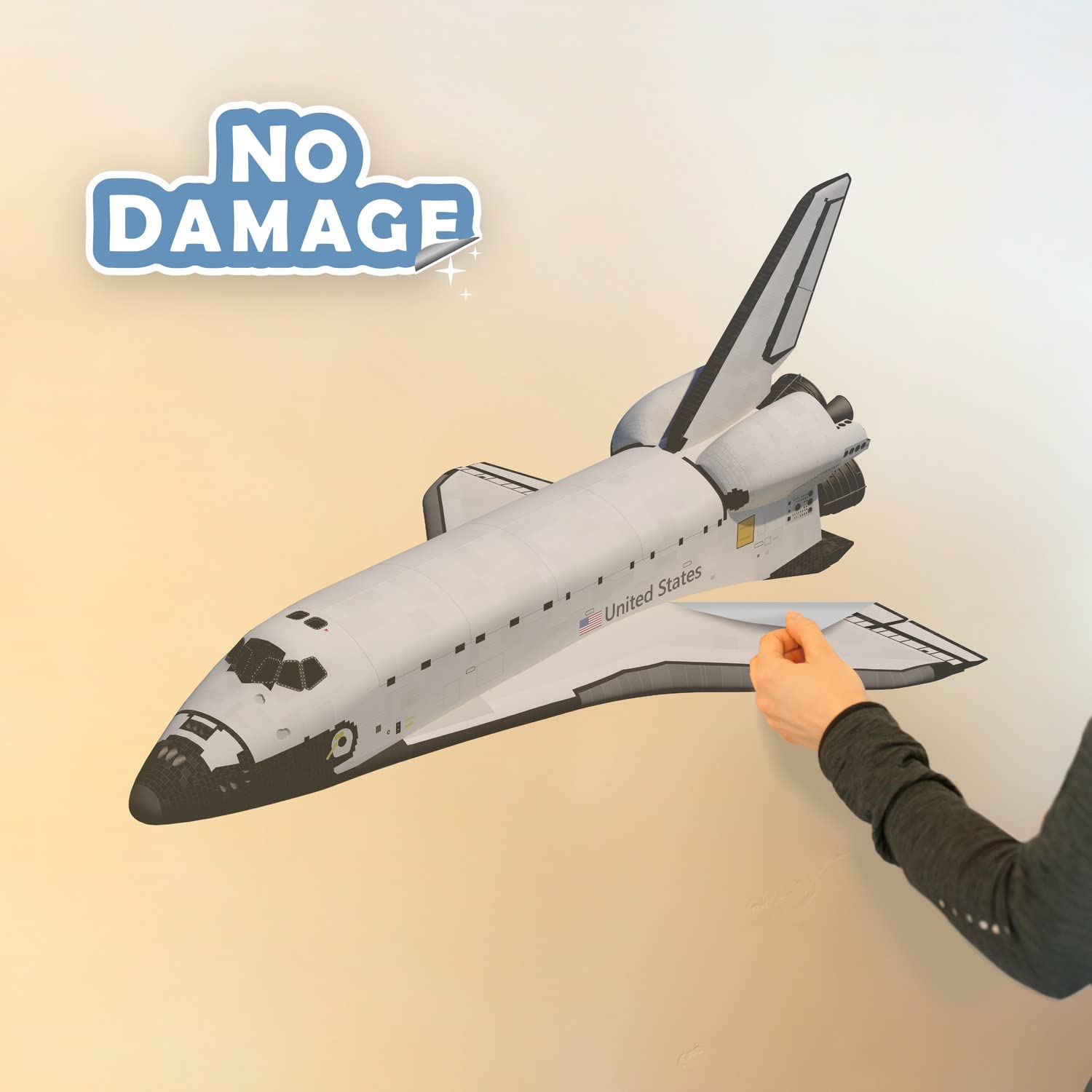 Wall Palz Nasa Space Shuttle Wall Decal - Spaceship Bedroom Decor With 3D Augmented Reality Interaction - 26'' Space Shuttle Roo