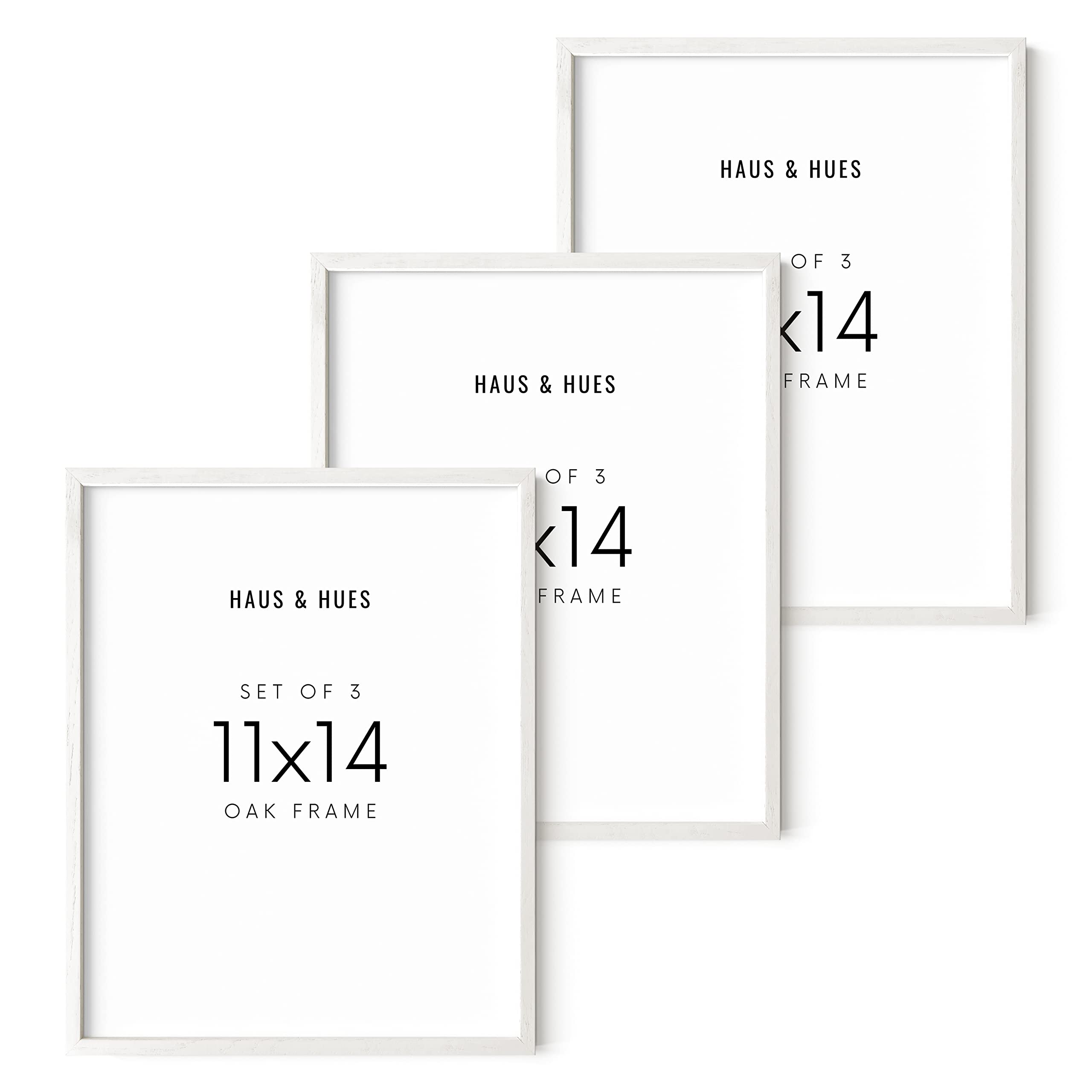 HAUS AND HUES 11x14 White Frames- Set of 3 11x14 Picture Frames White Gallery Wall Frame Set, Wooden Picture Frames for 11x14 Pr