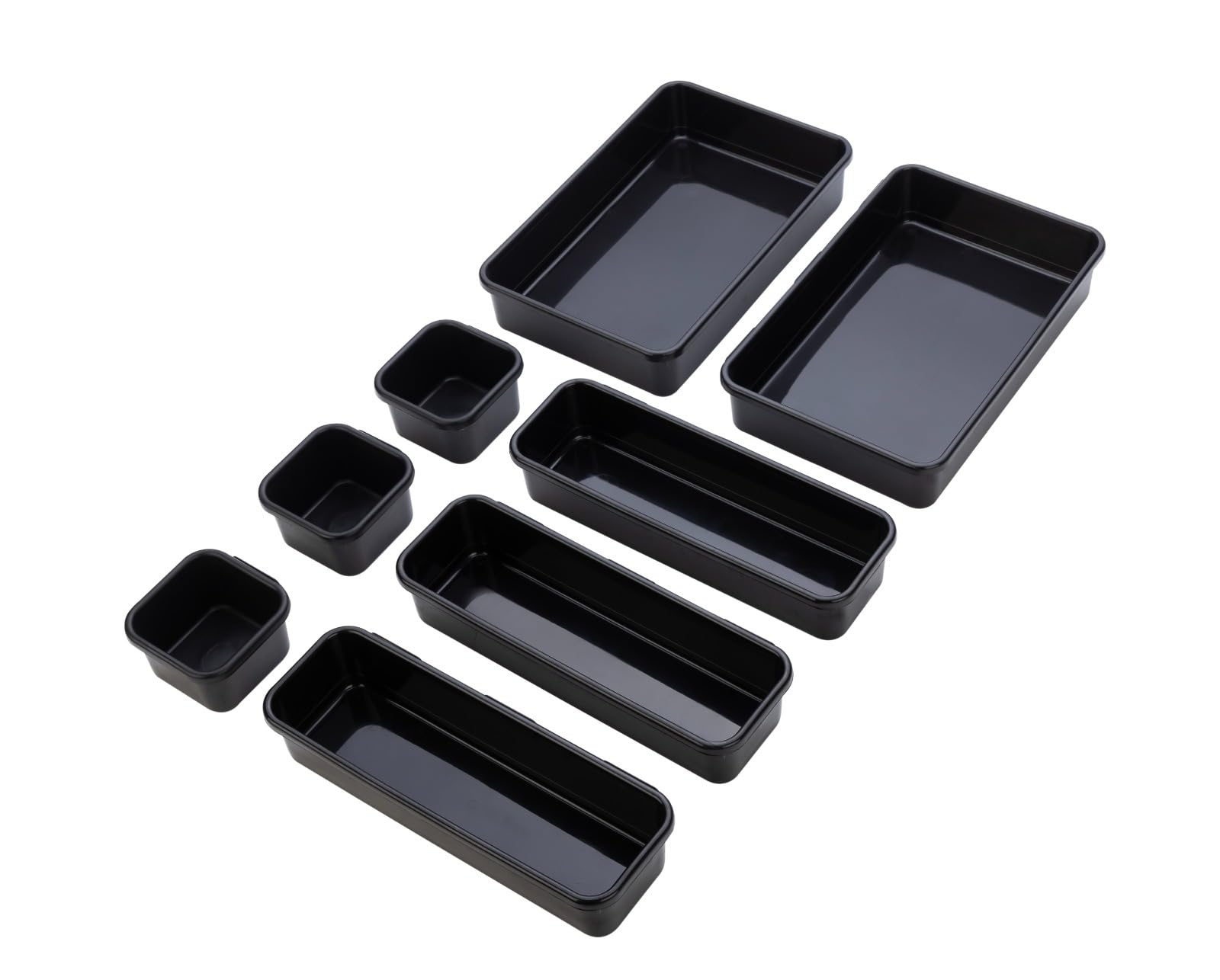 Kepzell Drawer Organizer Set Of 8 Divider/Separator Black Plastic Trays For Flatware, Cutlery & Desk Storage For Household, Make