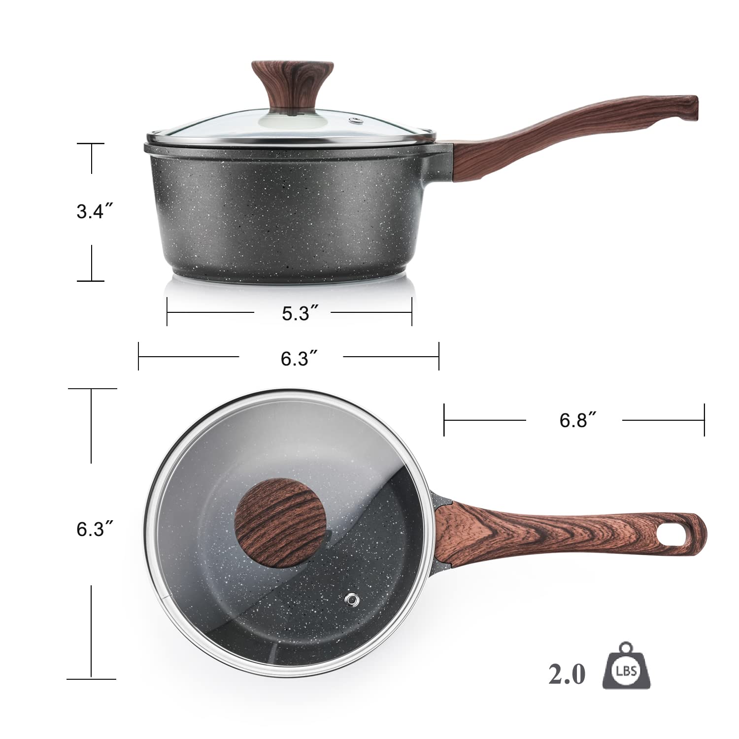 Sensarte Nonstick Sauce Pan With Lid, 1.5Qt Small Pot With Swiss Granite Coating, Stay-Cool Handle, Multipurpose Handy Small Sau