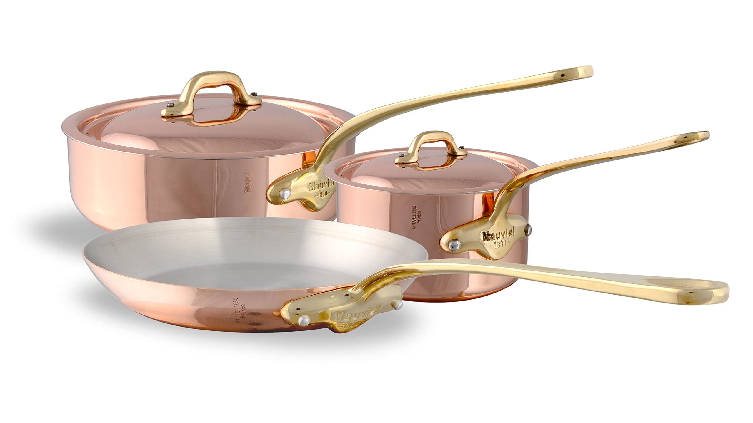 Mauviel MHeritage 150 B 1.5mm Polished Copper & Stainless Steel 5Piece Cookware Set With Brass Handles, Made In France