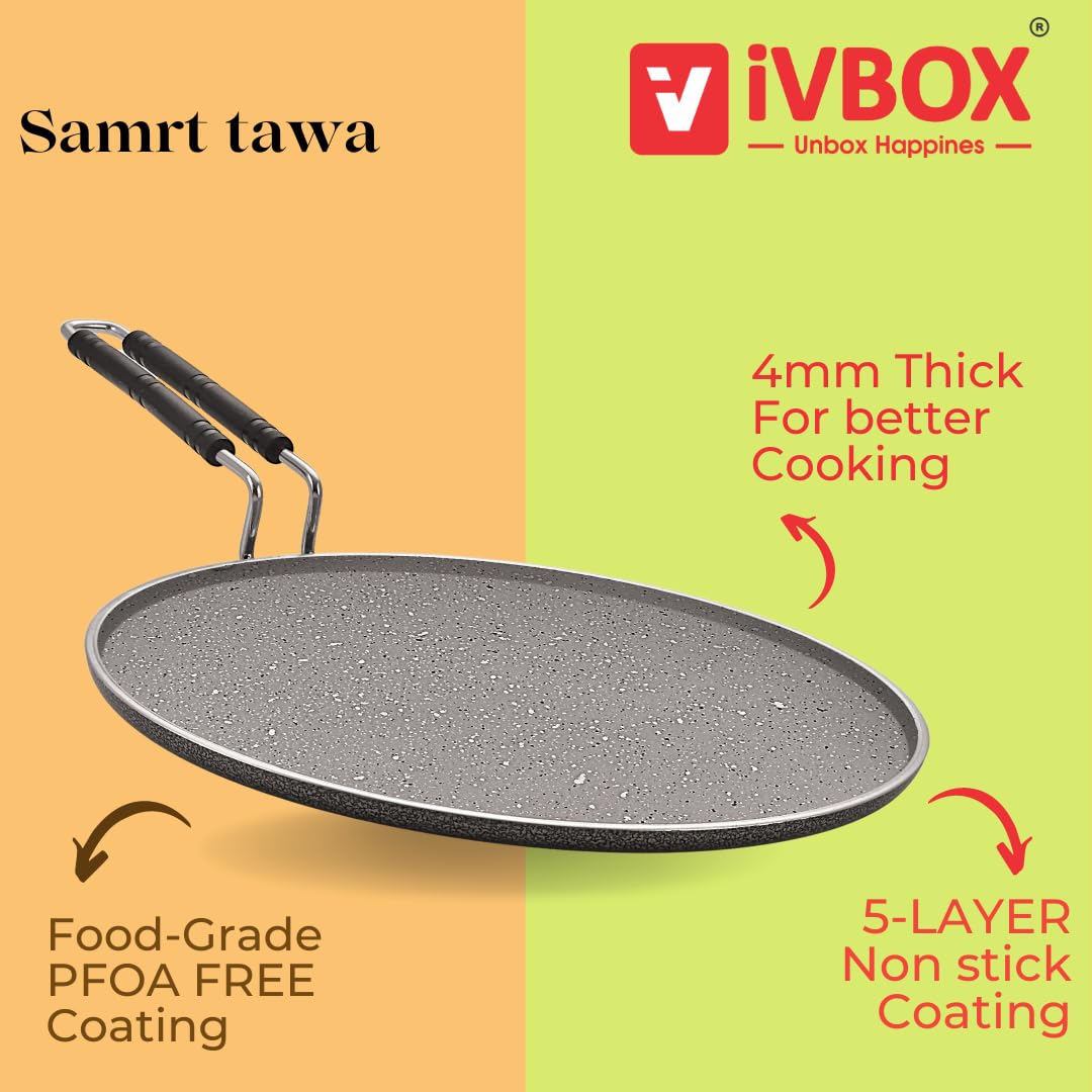 ivbox Rio-Marble Induction Base 300mm Non-Stick Multi-Purpose Aluminium Tawa, Grey (30cm, Induction and Gas Stove Compatible)