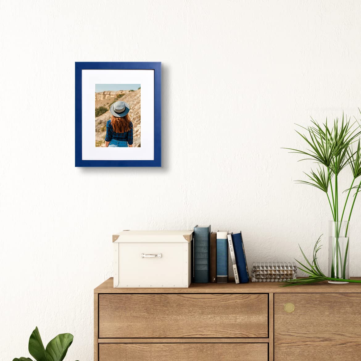wyooxoo 8x10 Picture Frame Set of 2 Dark blue Made of Solid Wood Photo Frames Display Pictures 5x7 with Mat or 8x10 Without Mat