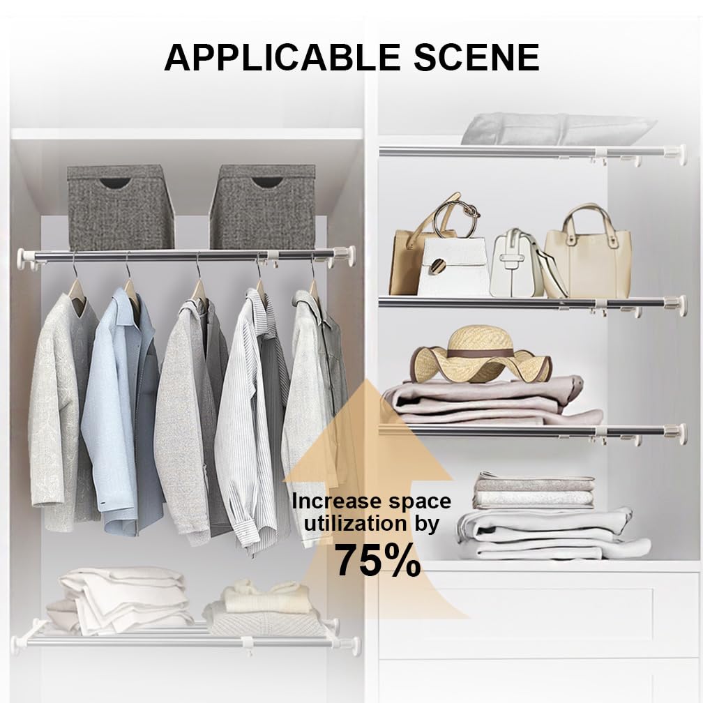 Hershii Expandable Shelf Rod closet System Heavy Duty clothes Hanger Adjustable DIY Storage Organizer Shoe Rack