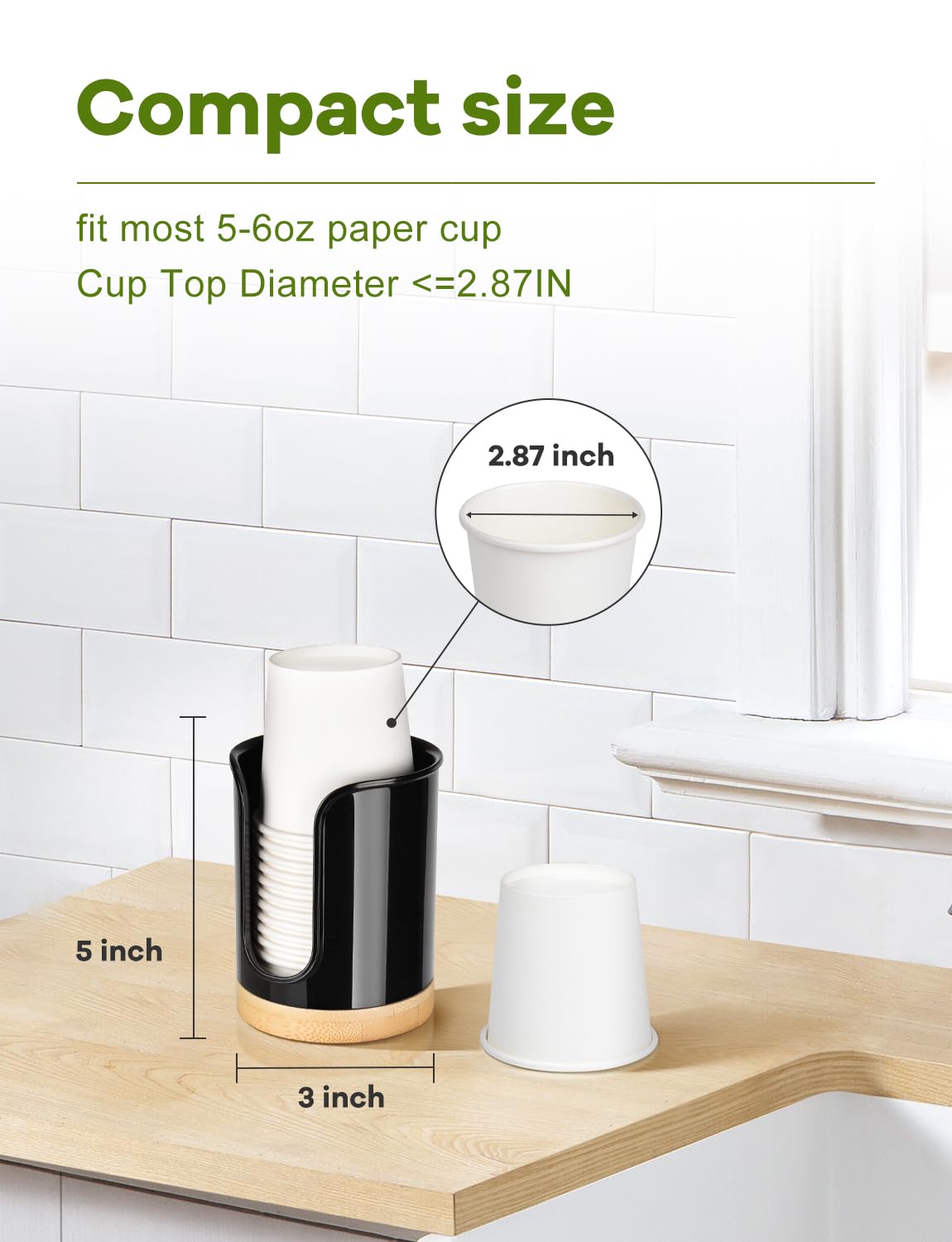 Bathroom Cup Dispenser Countertop - Cup Holder For Dixie 5 6 Oz Cups, Guest Bathroom Essentials Vanity Organizer - Pc/Bamboo, Bl