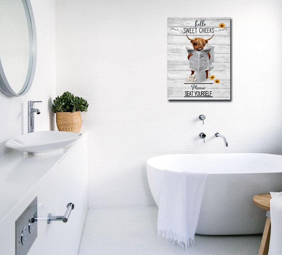 Swachit Funny Highland Cow Bathroom Wall Art Highland Cattle Bathroom Wall Decor Cow On Toilet Pictures For Wall Farmhouse Bathr