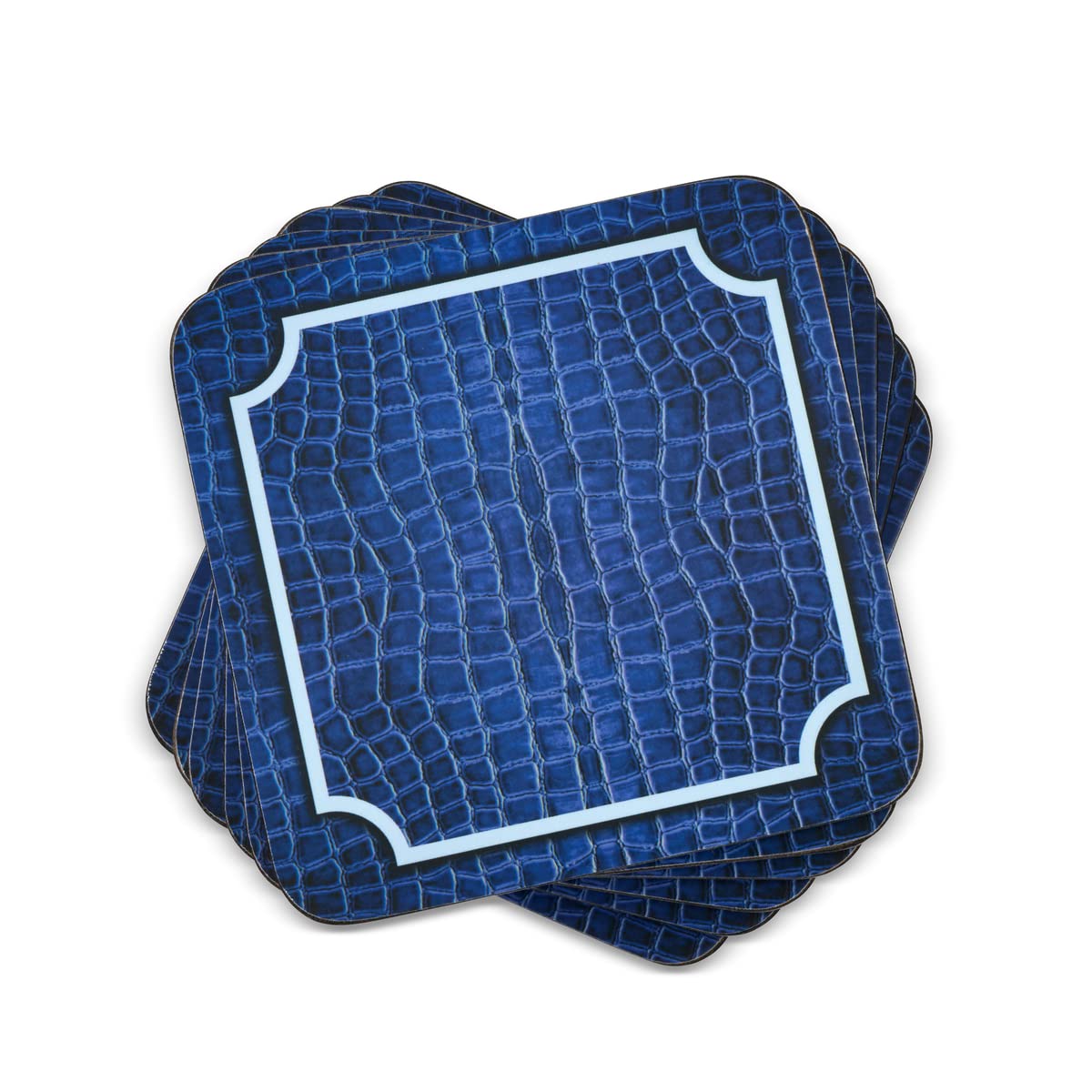Pimpernel Blue Croc Leather Collection Coasters | Set Of 6 | Cork Backed Board | Heat And Stain Resistant | Drinks Coaster For T
