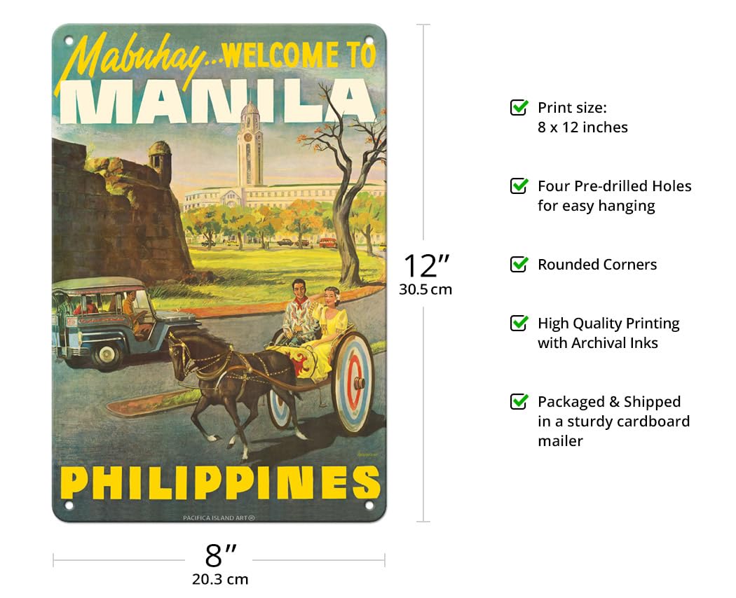 Pacifica Island Art Manila Philippines - Mabuhay (Welcome) - Vintage Travel Poster C.1950S - 8 X 12 Inch Vintage Metal Tin Sign