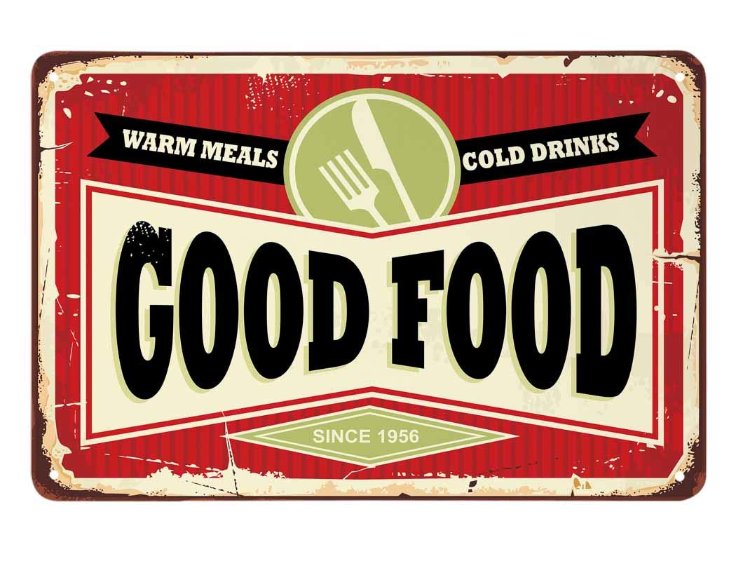 Aoyego Good Food Poster Tin Sign,Warm Meals Cold Drinks Here Vintage Metal Tin Signs For Cafes Bars Pubs Shop Wall Decorative Fu