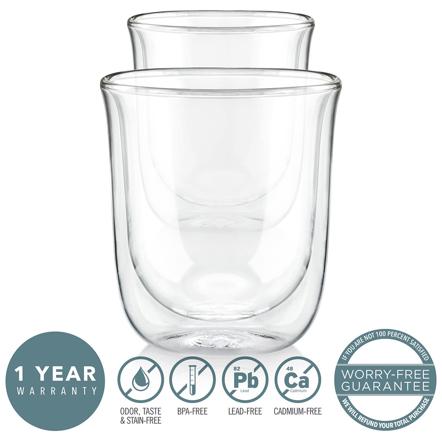 Teabloom Tulip Insulated Glasses For Tea, Espresso And Other Beverages - Double Walled Heatproof Glass Maintains Drinks Hot/Cold