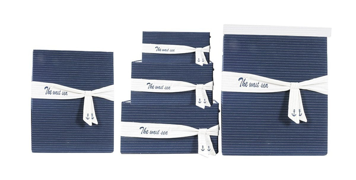 Anne Home - Set of 5 Blue Fabric Storage Baskets in Several Sizes
