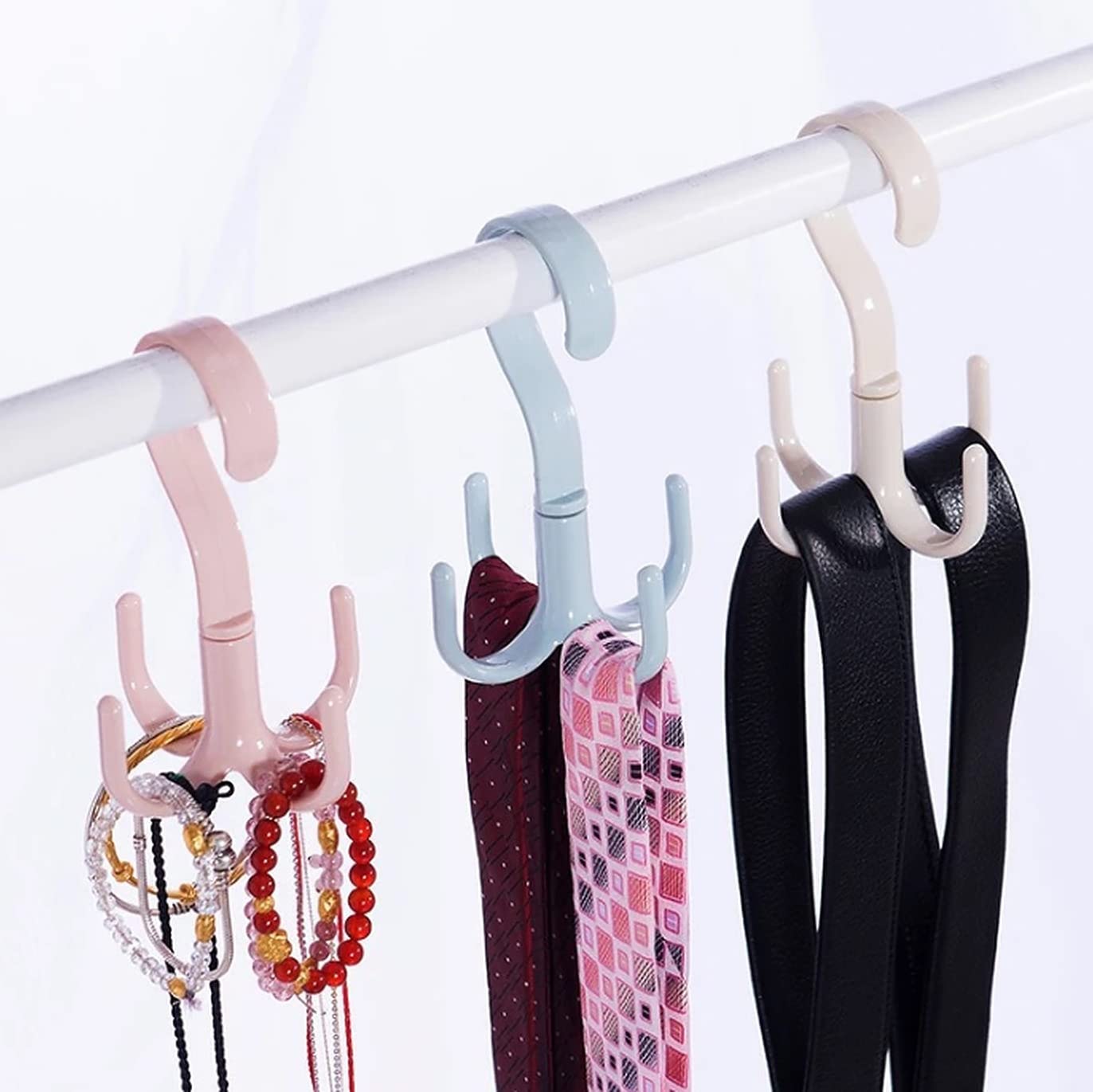 Wolpin Clothes Hanger Wardrobe Storage Organizer Rack (Set Of 3 Pcs) 360 Degree Rotating Cloth, Bag, Scarf Coat Claw Hook Hanger