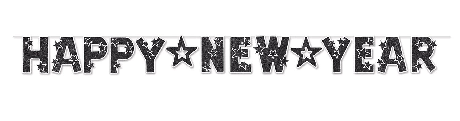 Beistle Glittered Black & White Happy New Year Streamer