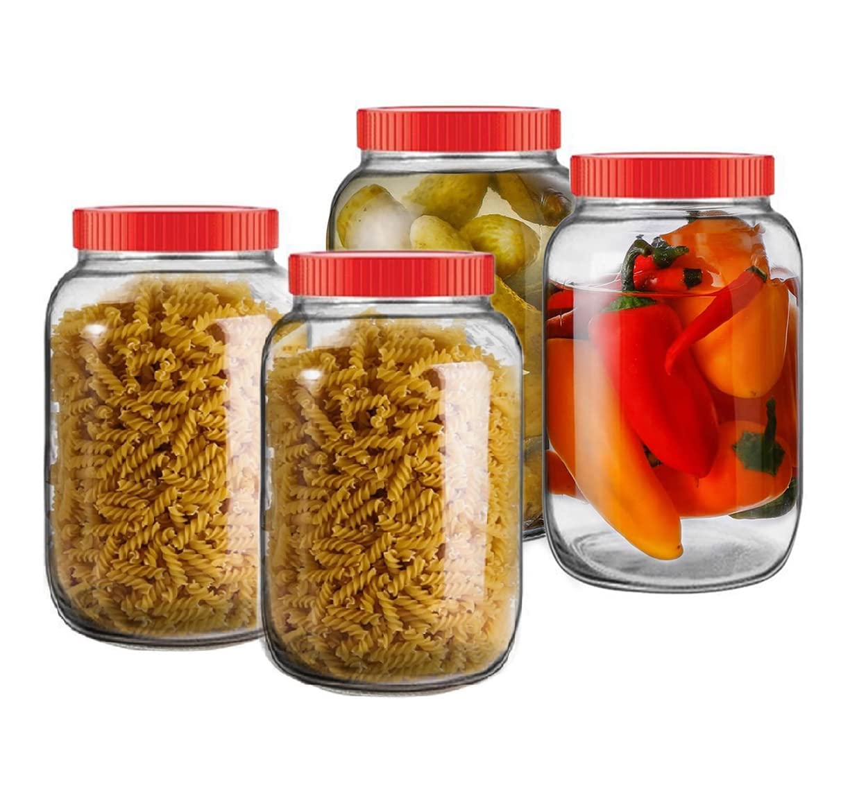 Feelopie Piramal Glass Jar 2000 ml Round pickle Jars for kitchen home storage Transparent airtight Glass Containers for Kitchen 