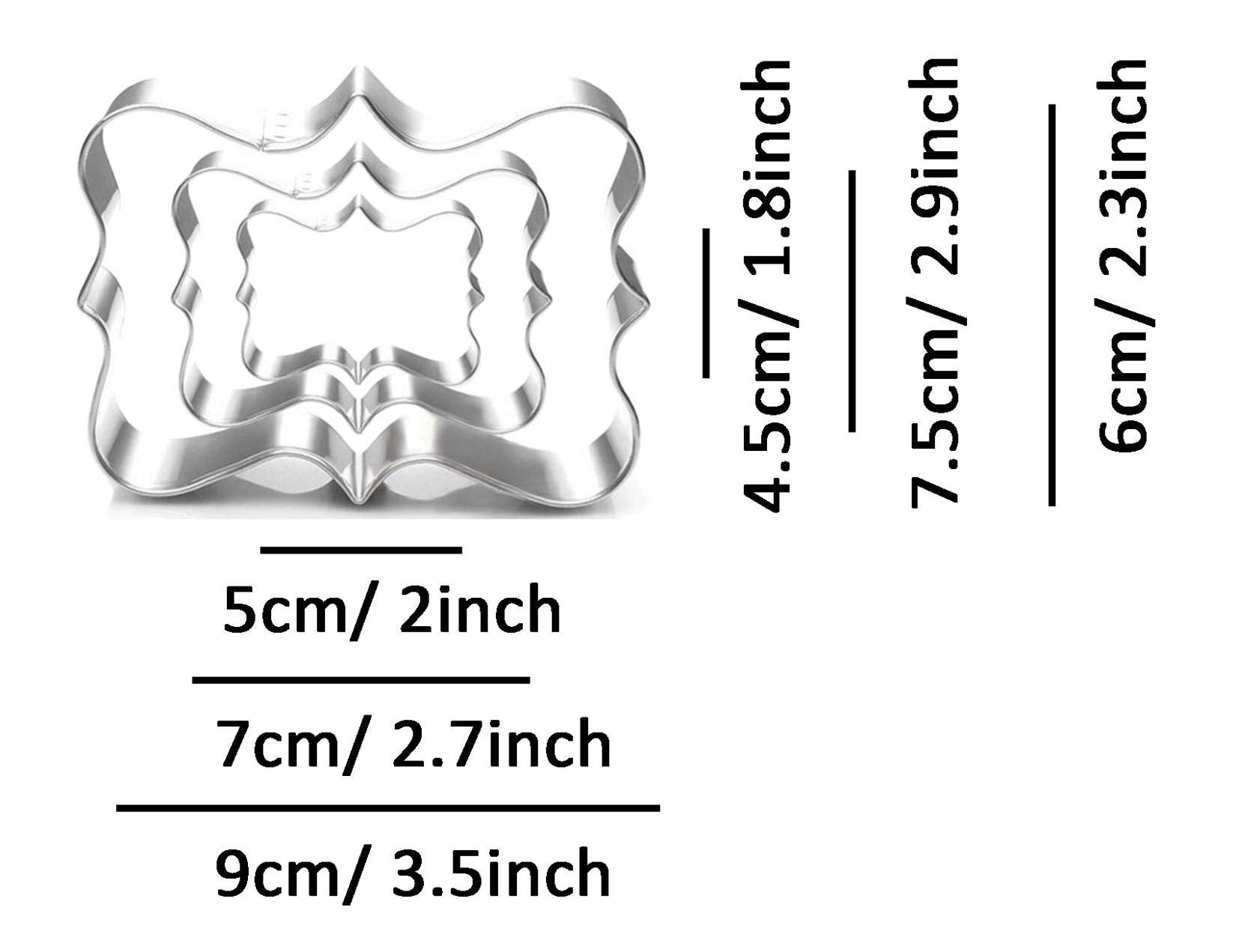 Wjsyshop 3 Piece Rectangle Plaque Frame Cookie Cutter