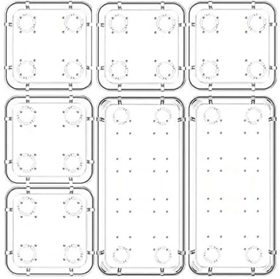 Blubasket 7 Pcs Rectangular And Square Desk Drawer Organizer Tray Rectangle Plastic Bathroom Organizers Kitchen Utensils Gadgets