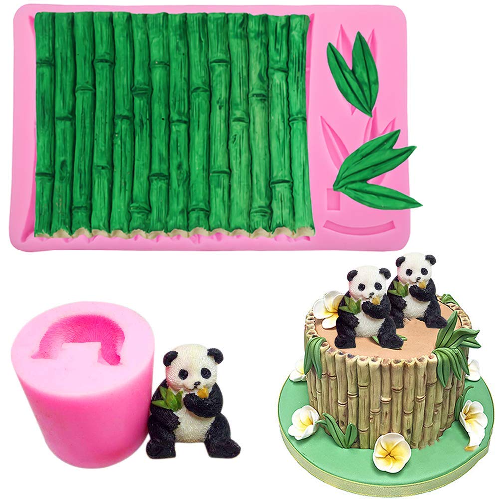2Pcs/Set 3D Panda & Bamboo Silicone Molds Bamboo Cake Border Fondant Molds Sugarcraft Cake Decorating Tools Candy Chocolate Gump