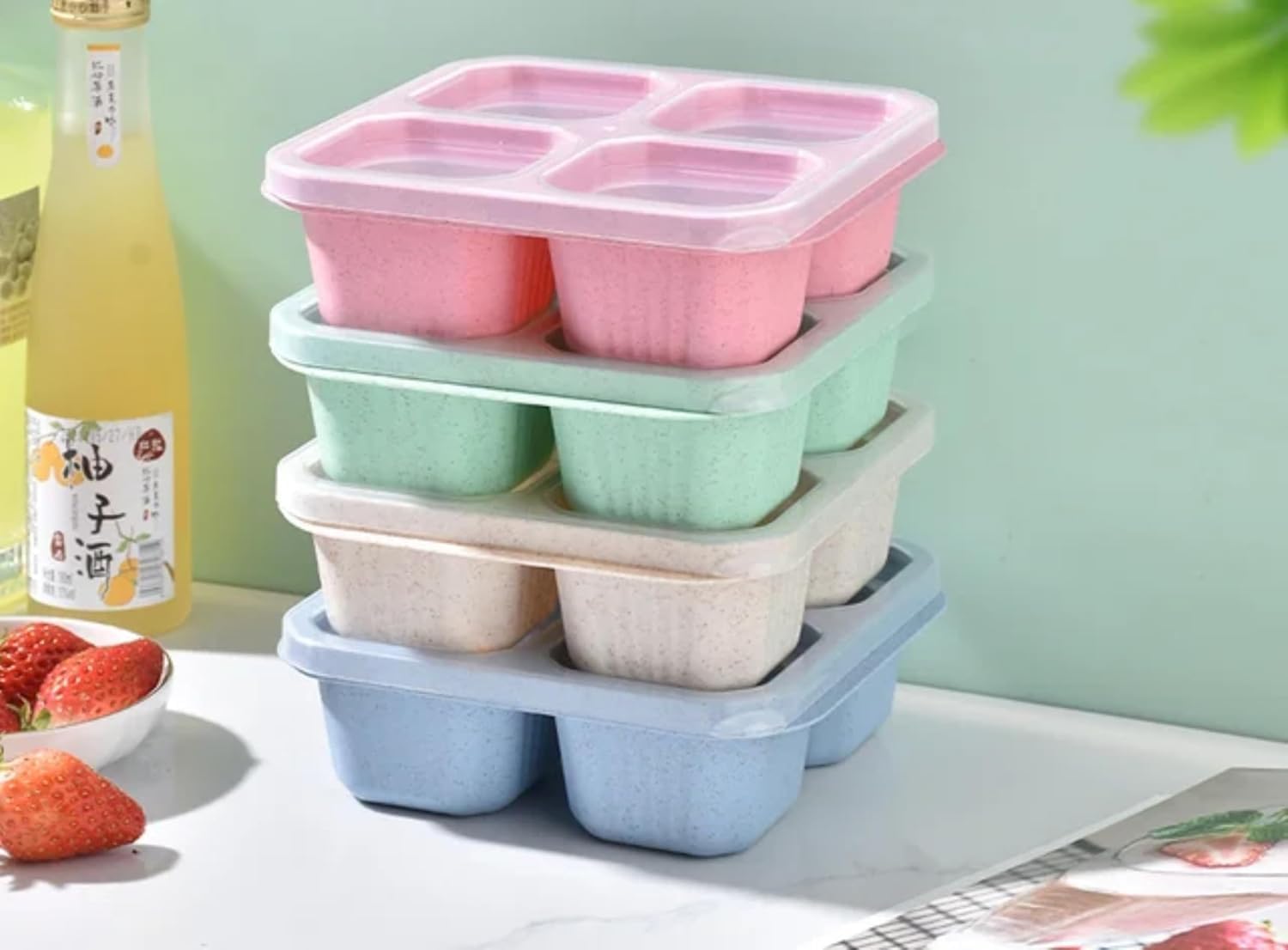 Clazkit 4 Compartment Storage Boxes, Dry Fruits Containers, Fridge Organiser, Storage Containers For Kitchen, Masala Box For Kit