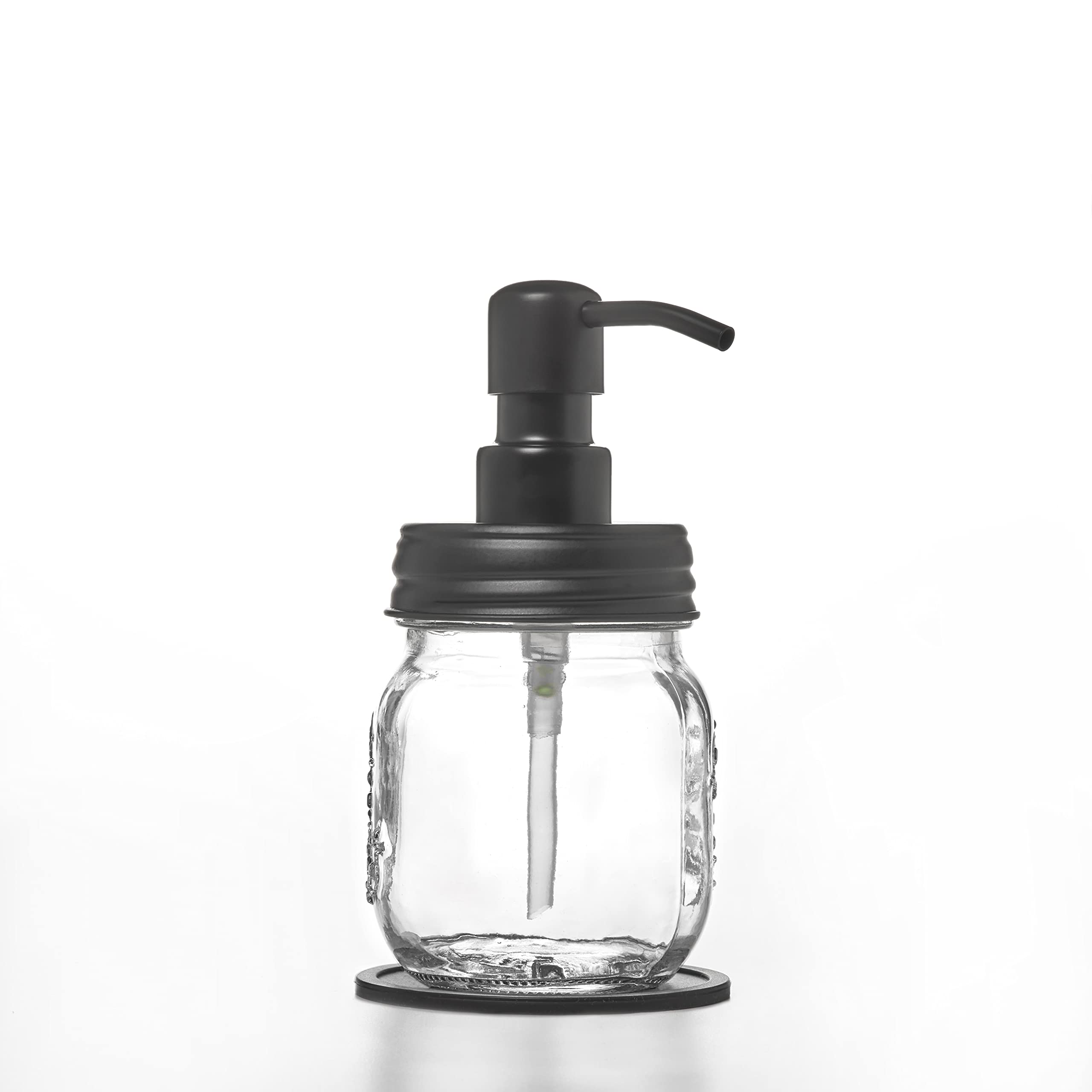 Petite 12Oz Mason Jar Soap And/Or Lotion Dispenser With Gloss Black Soap Dispenser Pump And Non Slip Coaster For Hand Sanitizer,
