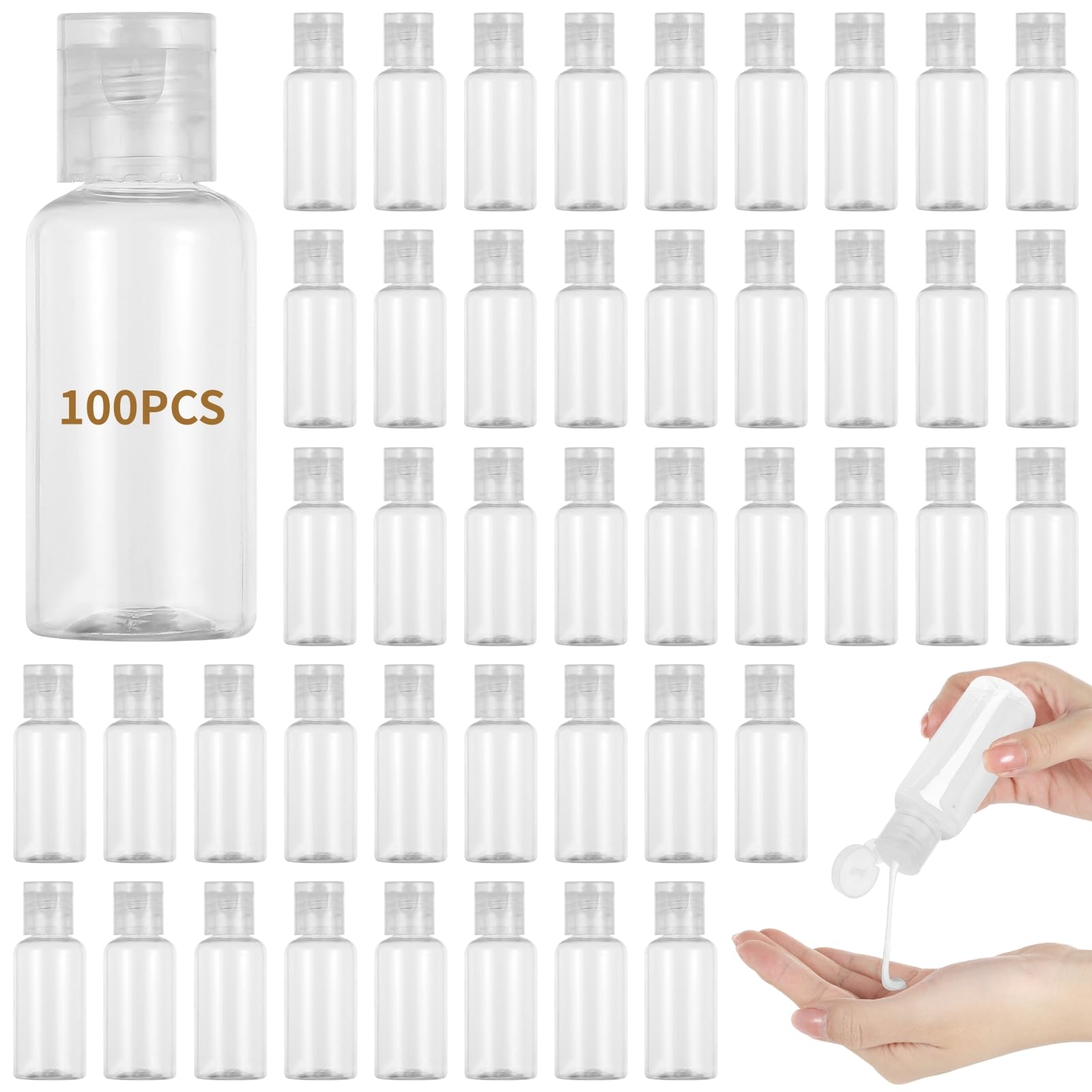 100 PCS 1OZ Travel Bottles with Flip Cap - 30 ml Clear Plastic Travel Size Containers, Portable Leak Proof Squeeze Bottles Refil