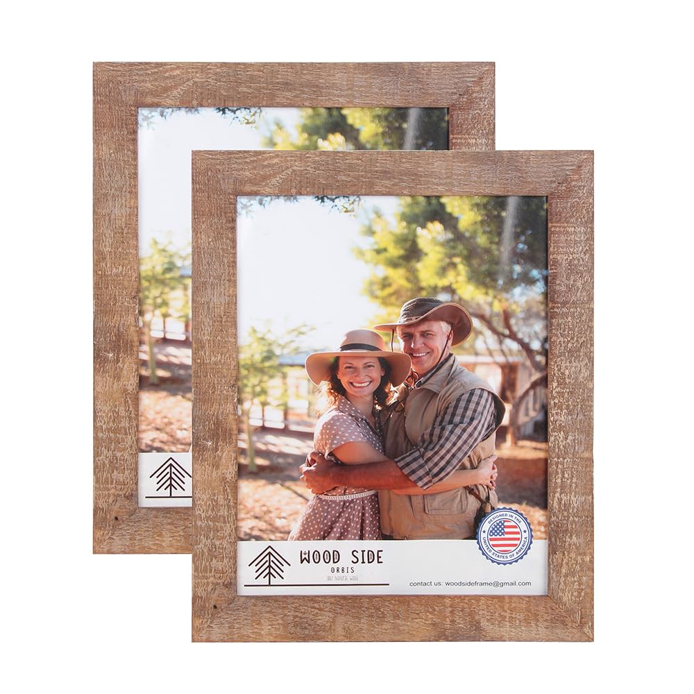 Rustic Barnwood Picture Frames 8x10 - Set of 2 - Natural Reclaimed Wood Real Glass - Wall and Tabletop - Farmhouse Design