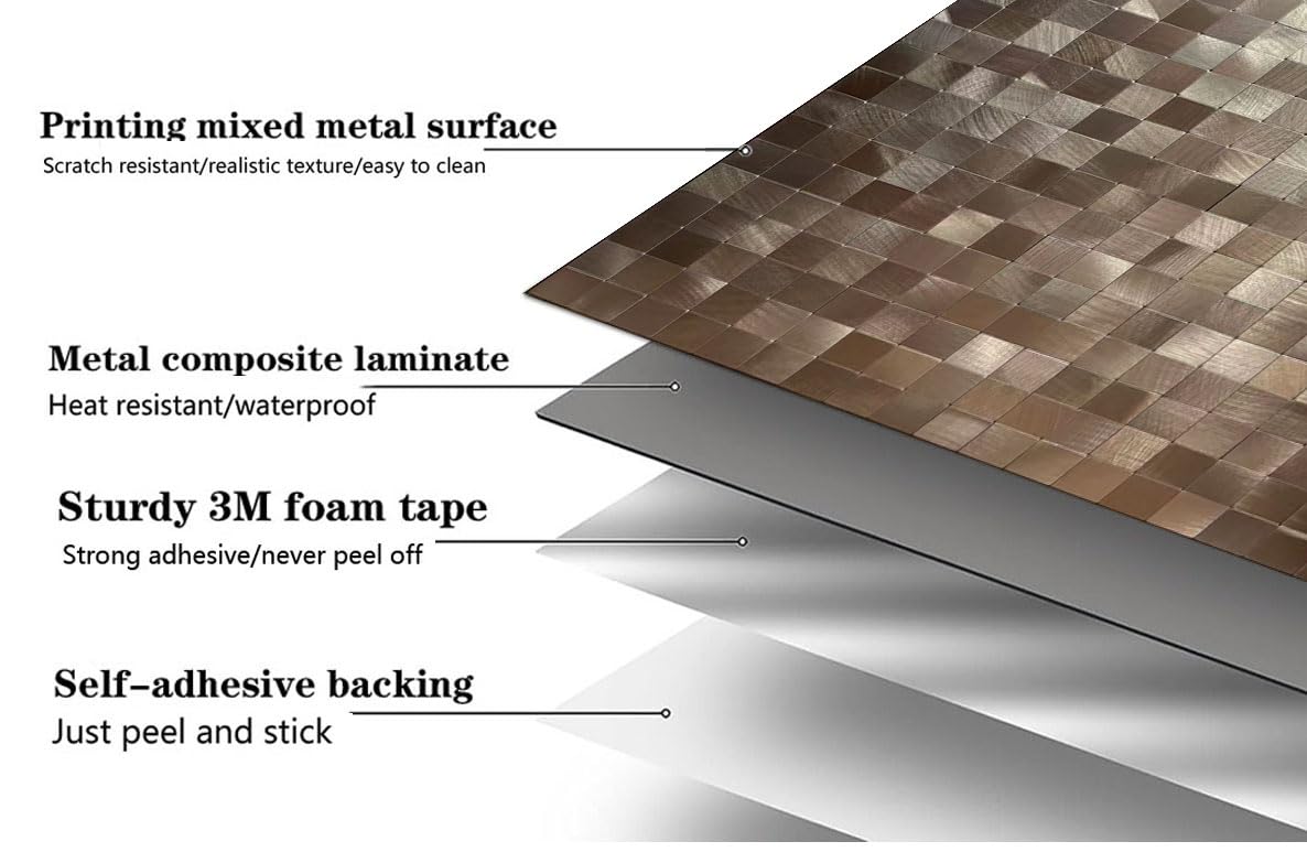 WEIMEISC 10 Sheets Peel and Stick Backsplash Tile for Kitchen, Self-Adhesive Mosaic Tile, Decorating for Bathroom Vanities,Firep