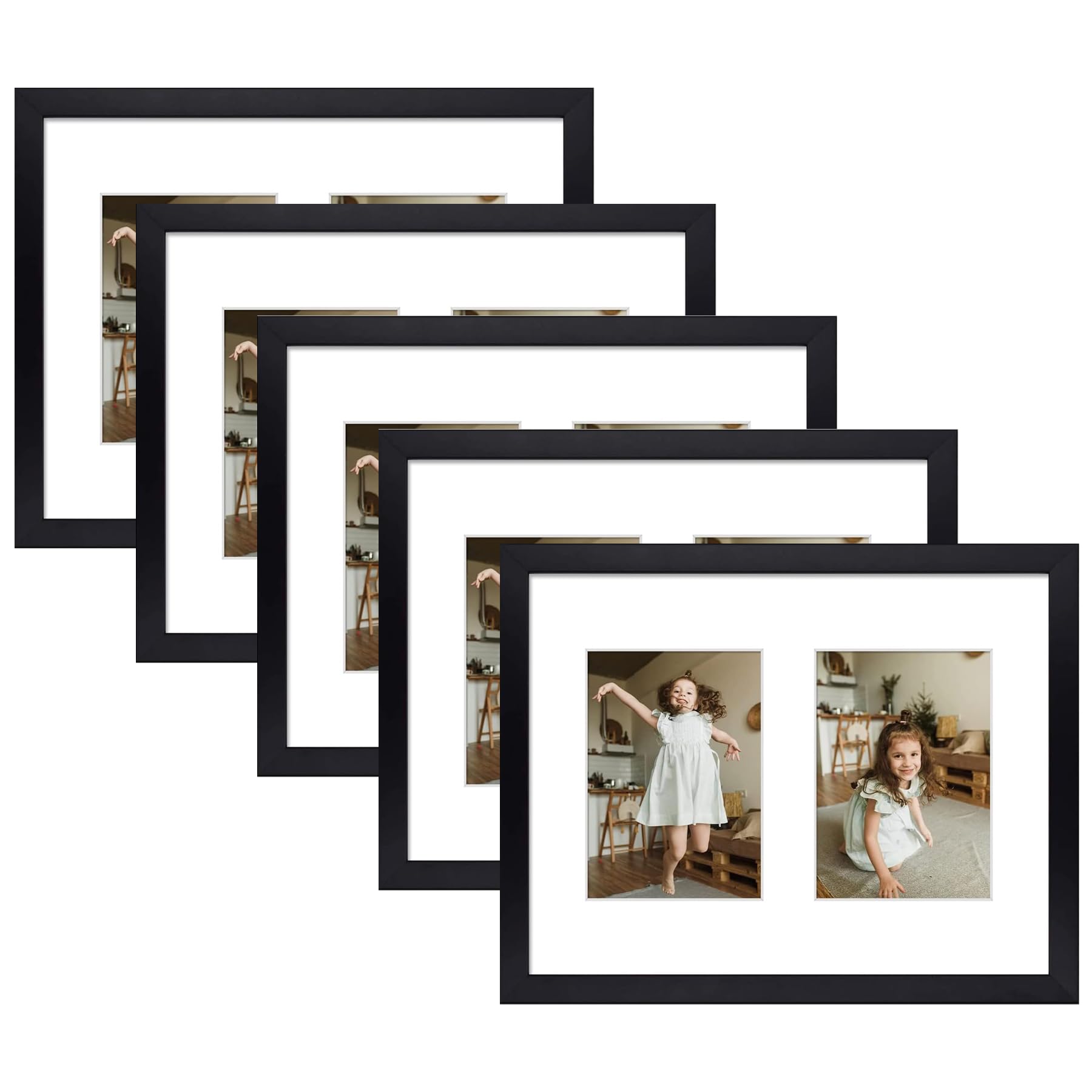 Golden State Art, 11X14 Picture Frame, Real Wood Frame with Tempered Glass Front, Fit for Two 5X7 Picture with White Mat or 11X1