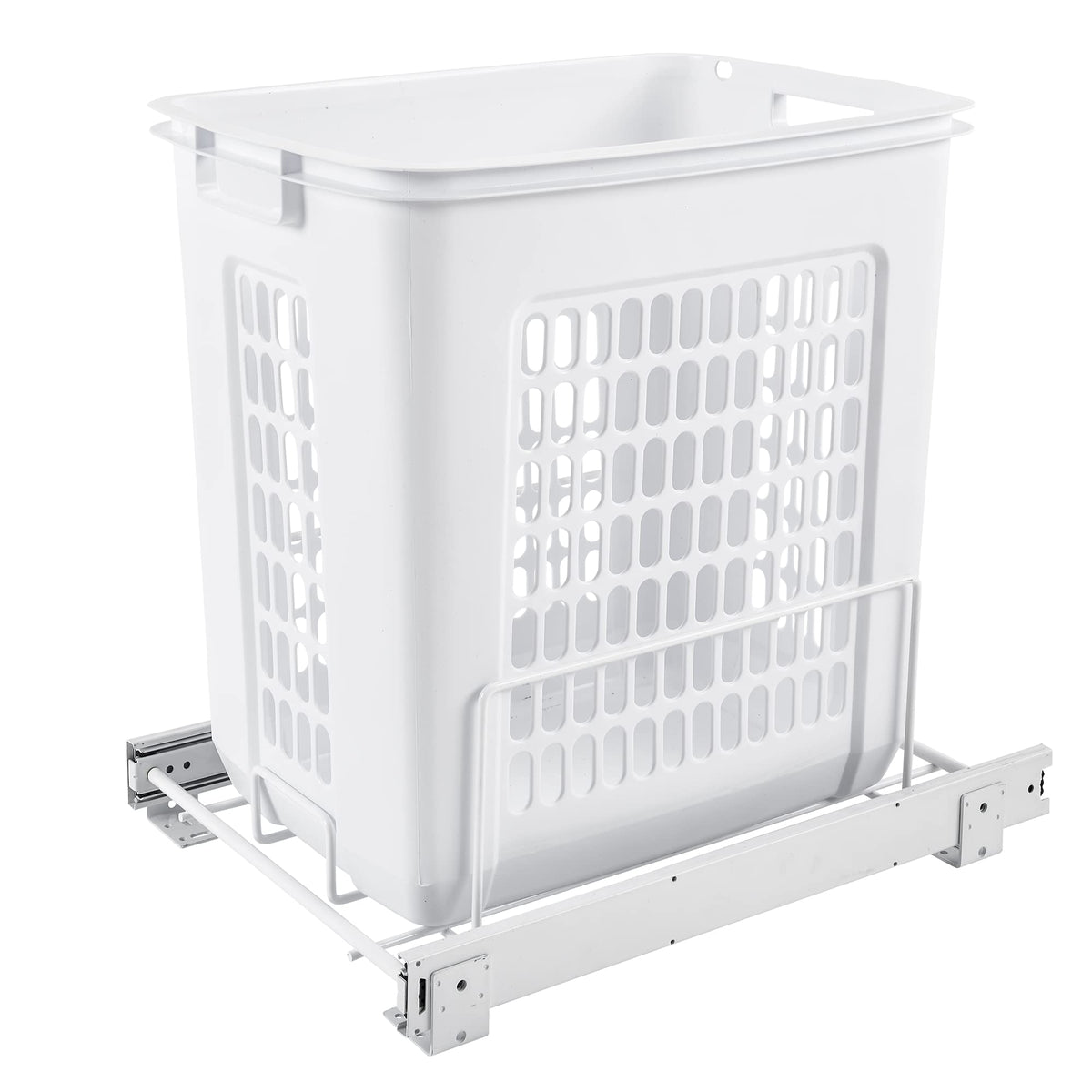 Rev-A-Shelf Pull Out 20'' Deep Cabinet Floor Steel Mounted Polymer Plastic Clothes Laundry Hamper W/Full Extension Slides, White