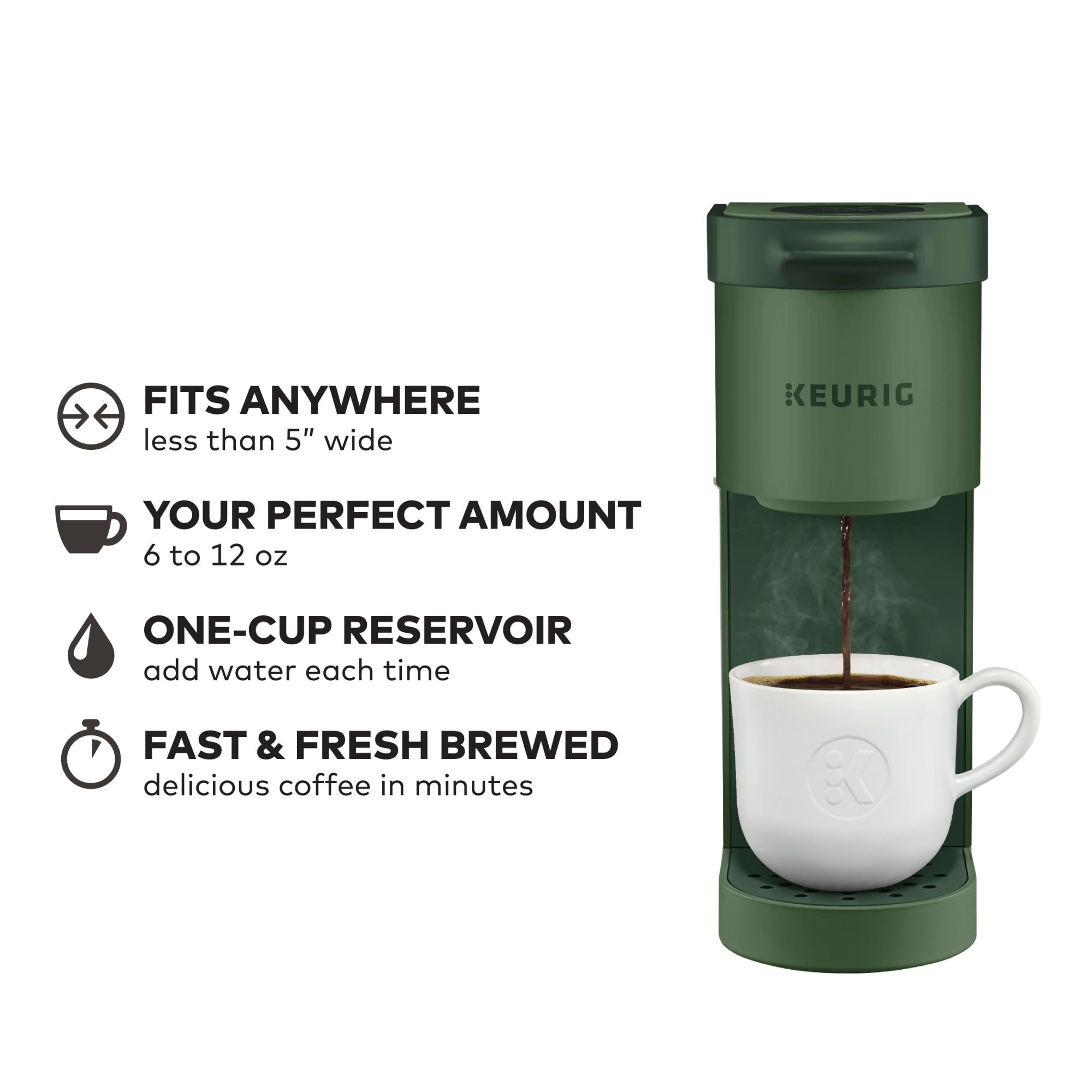 Keurig K-Mini Single Serve K-Cup Pod Coffee Maker, 6 To 12Oz Brew Size, With Cord Storage, Perfect For Small Spaces, Evergreen