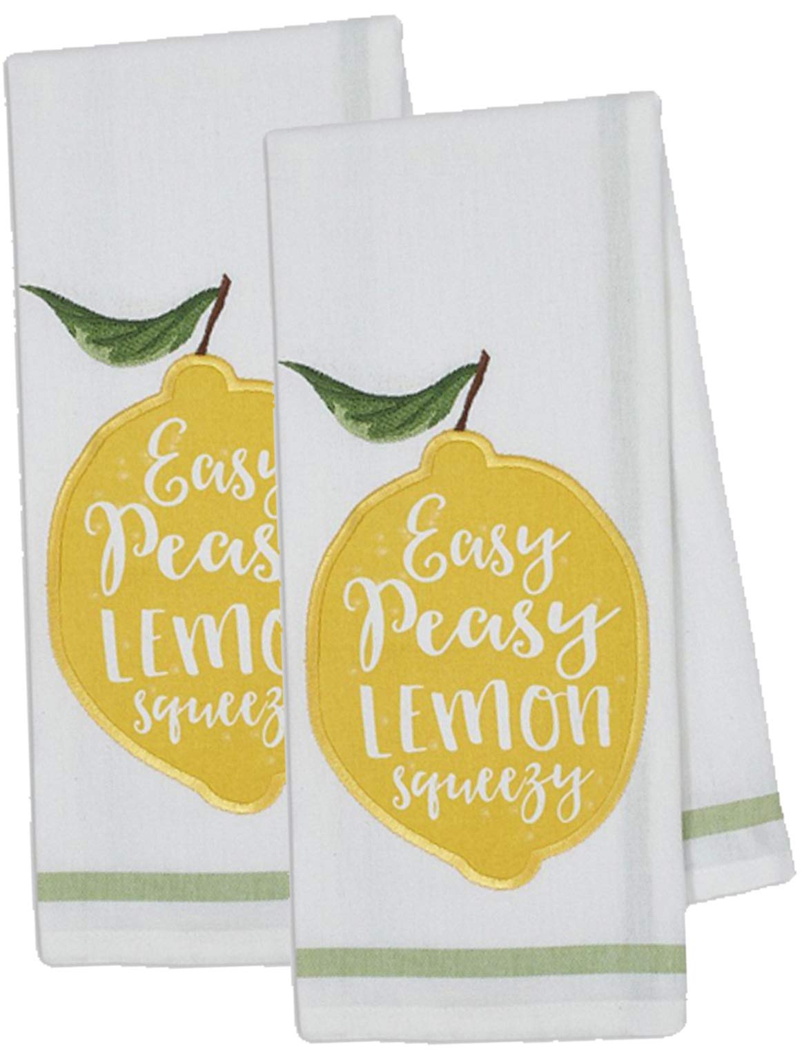 Design Imports Lemon Bliss Table Linens, 18-Inch By 28-Inch Dishtowels, Set Of 2, Lemon Squeezy Embellished