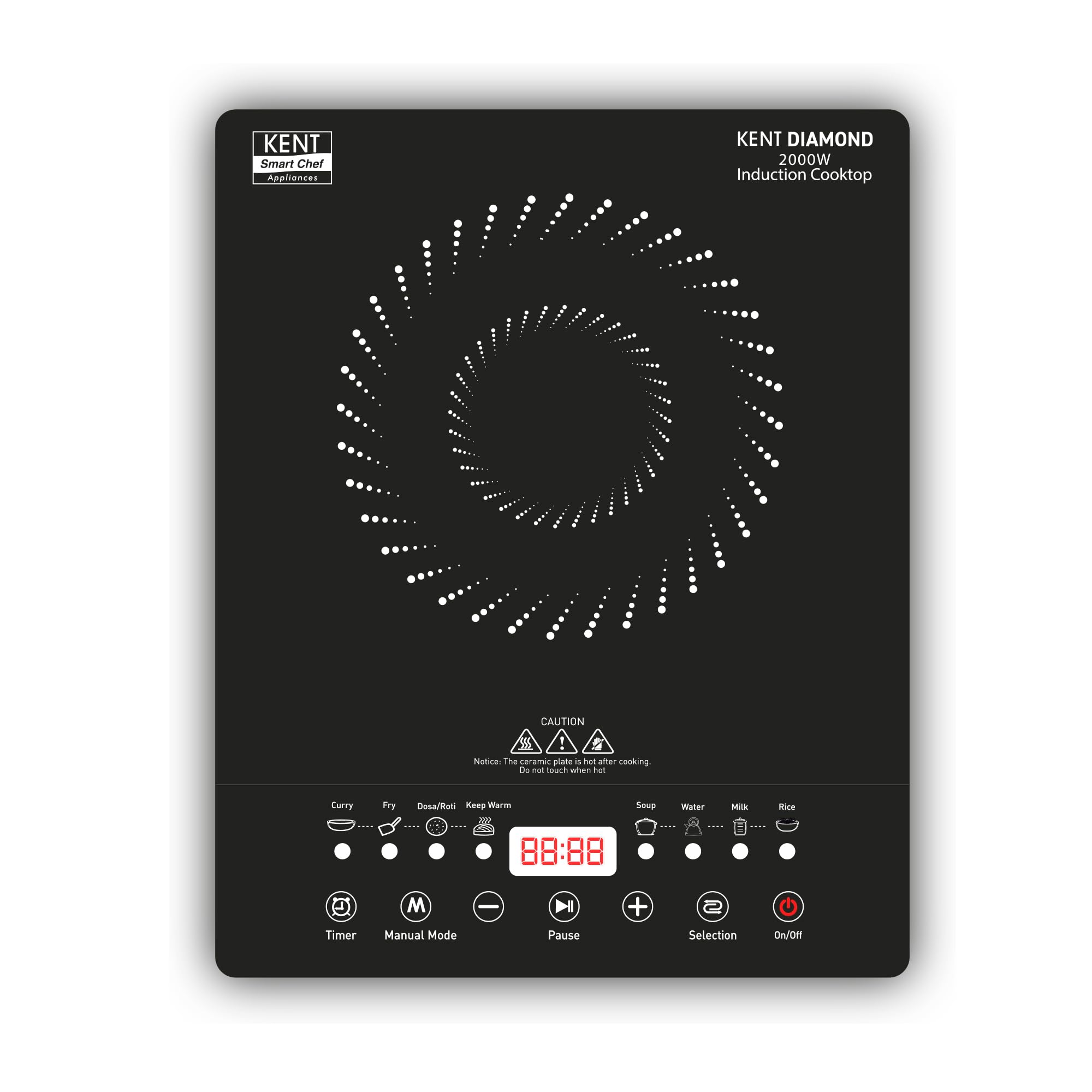 Kent Star Induction Cooktop 3000W | 6 Preset Menu | Full Microcrystalline Glass |Feather Touch Buttons & Led Display |Milk Boili