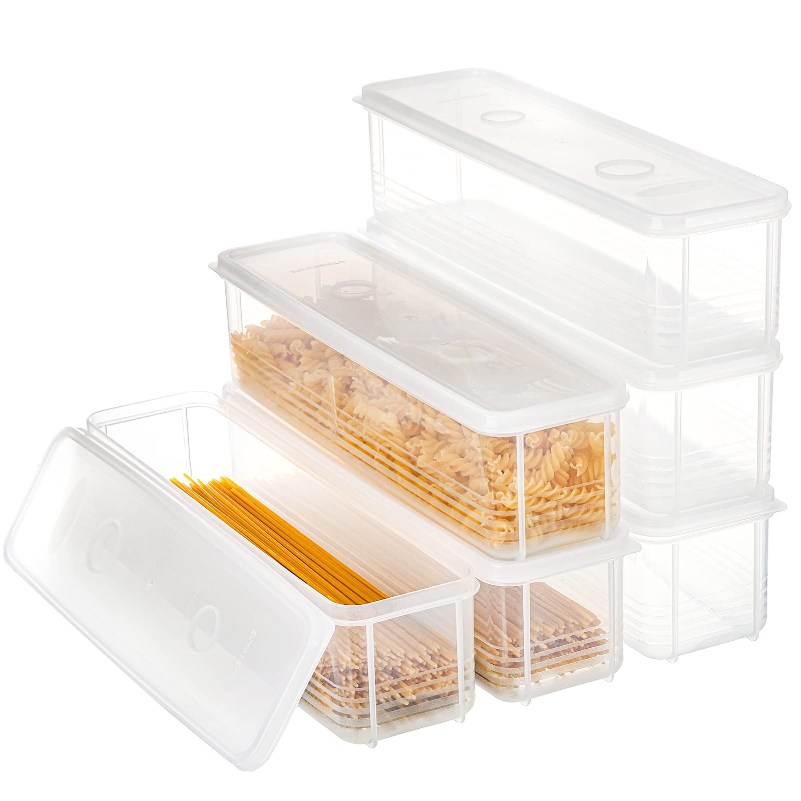 Zenfun Set Of 6 Pasta Storage Containers With Lid, Airtight Spaghetti Noodle Holder Rectangular Chopstick Storage Box Sealed Noo