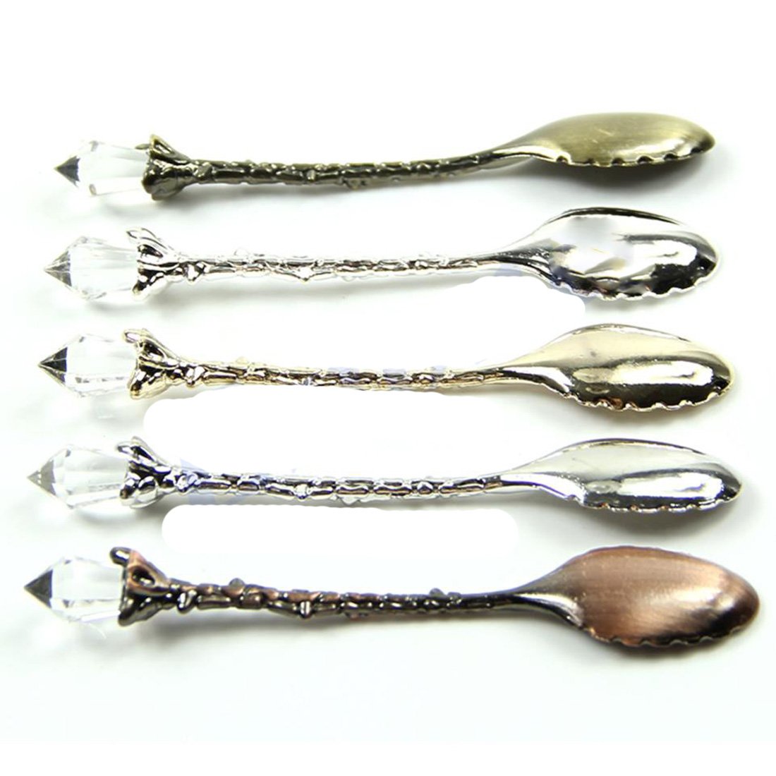 Yalulu 5Pcs Retro Crystal Alloy Stereoscopic Coffee Spoon Tea Spoon Dessert Spoon Ice Cream Spoons