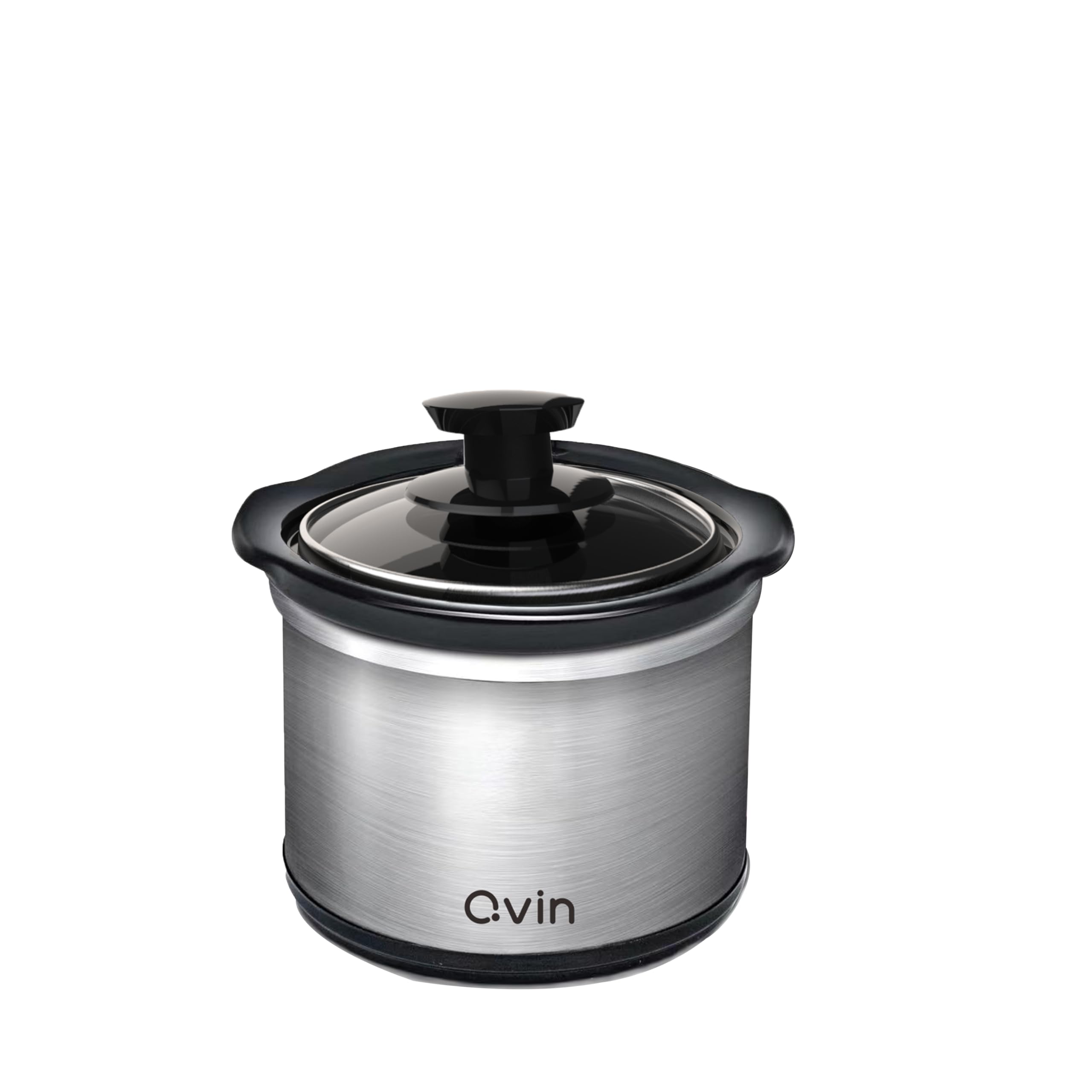 0.65-qt mini Round Slow Cooker, Fondue Melting Pot Warmer with Diswasher-safe Stoneware Crock, Glass Lid, Stainless Steel and bl