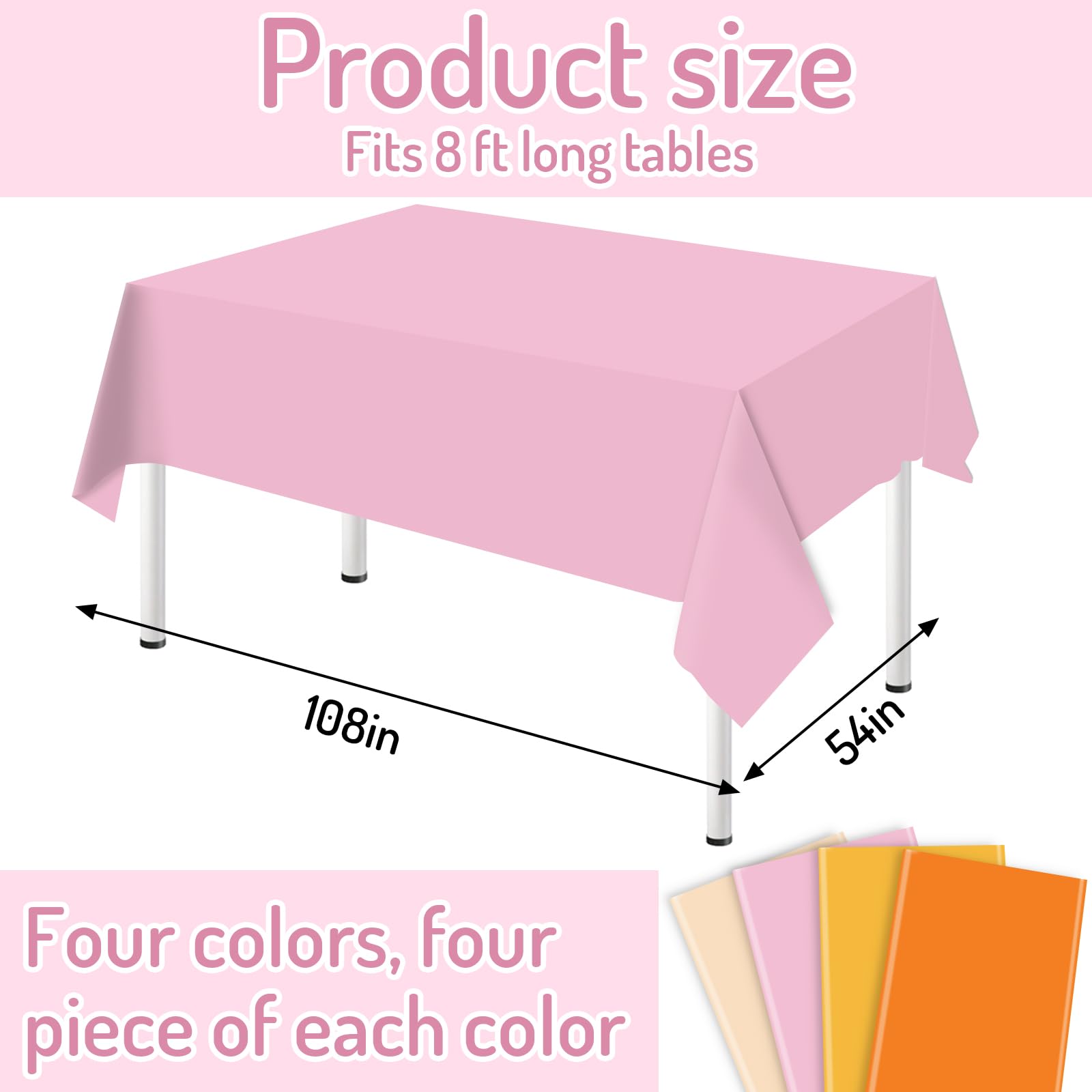 Whaline 16Pcs Fall Plastic Tablecloth Pink Orange Rectangle Table Cover 4 Colors Waterproof Table Cloth for Autumn Thanksgiving