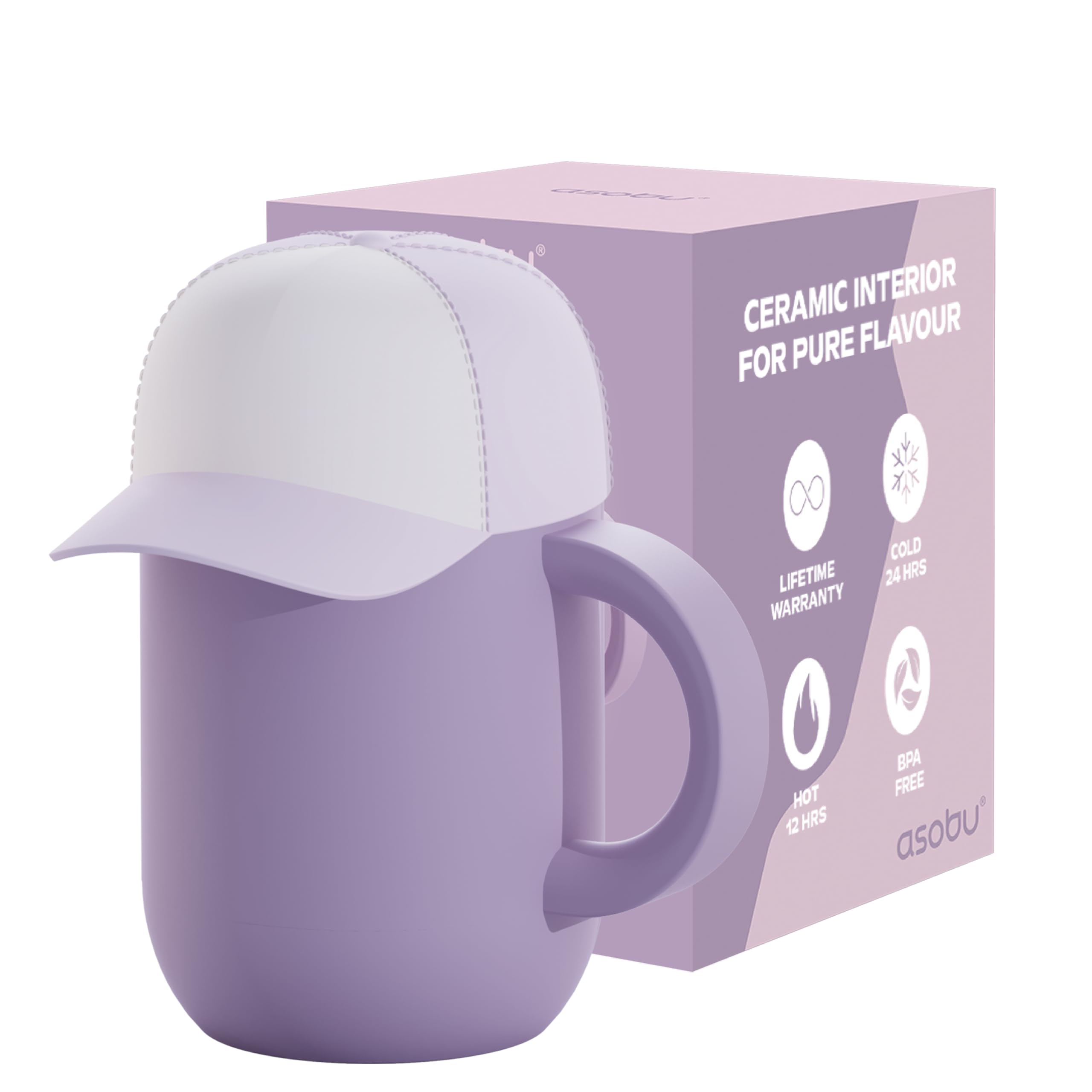 asobu Happy Hat Mug  12 oz DoubleWalled Stainless Steel Insulated Cup with BeanieShaped Lid  Ceramic Inner Coating  SpillP