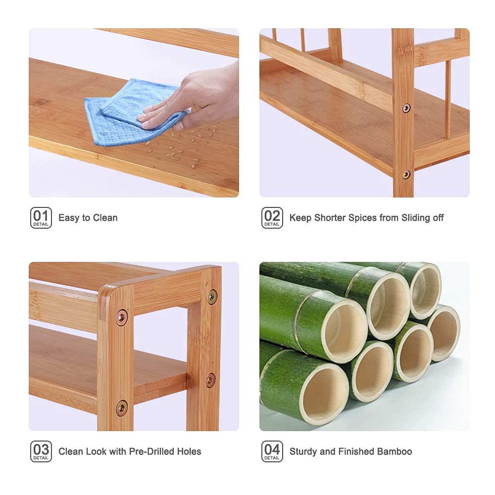 Ufine 2 Tier Bamboo Spice Rack Organizer Kitchen Countertop Storage Shelf Free Standing Holder Under Cabinet Bathroom for Variou