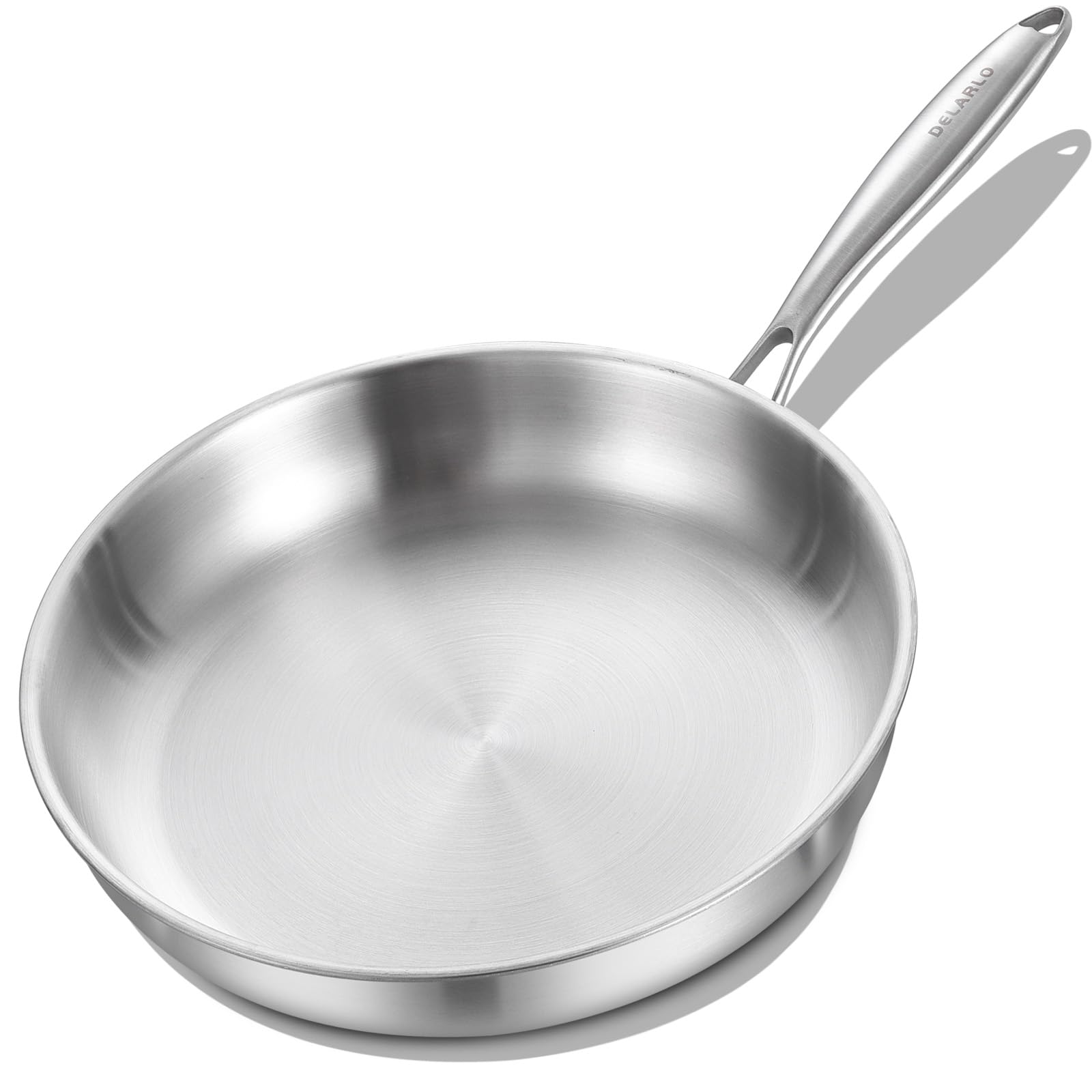 DELARLO Triply Stainless Steel Pan 8 Inch Frying pan, Induction Skillet Compatible Up to 600?, Fast and Even Heat, Oven Broiler 