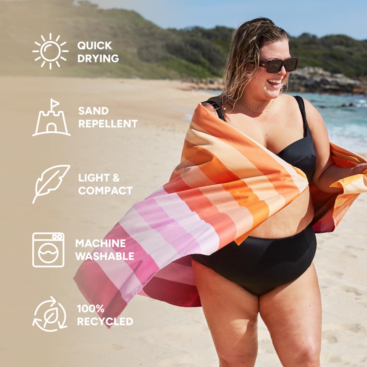 Dock & Bay Quick Drying Towel - For Sports & Gym - Compact, Lightweight - 100% Recycled - Includes Bag - Summer - Miami Sorbet,